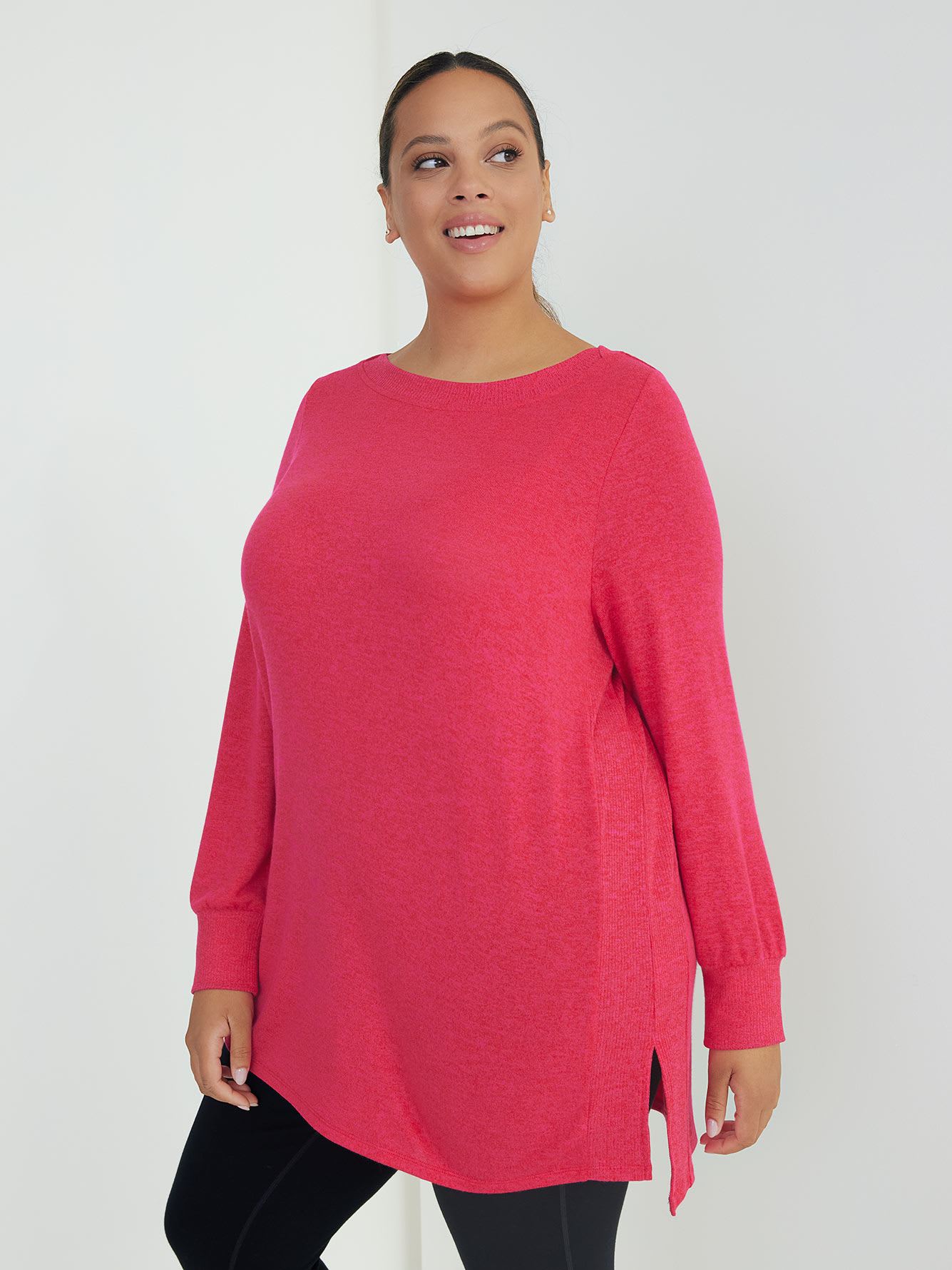 Tunic Knit Top with Ribbed Sides