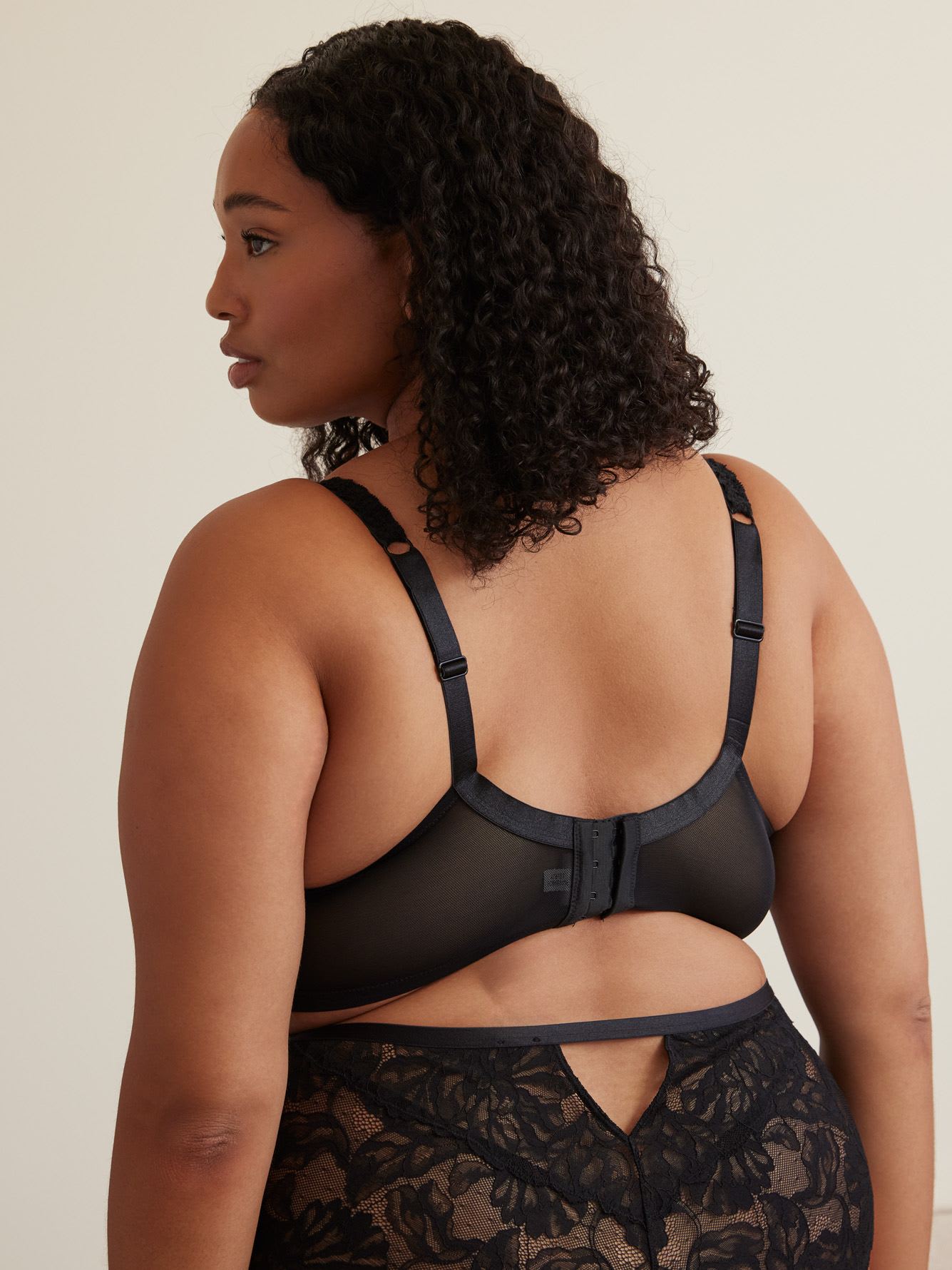 Black Underwire Padded Balconette Bra with Lace Trim - Déesse Collection