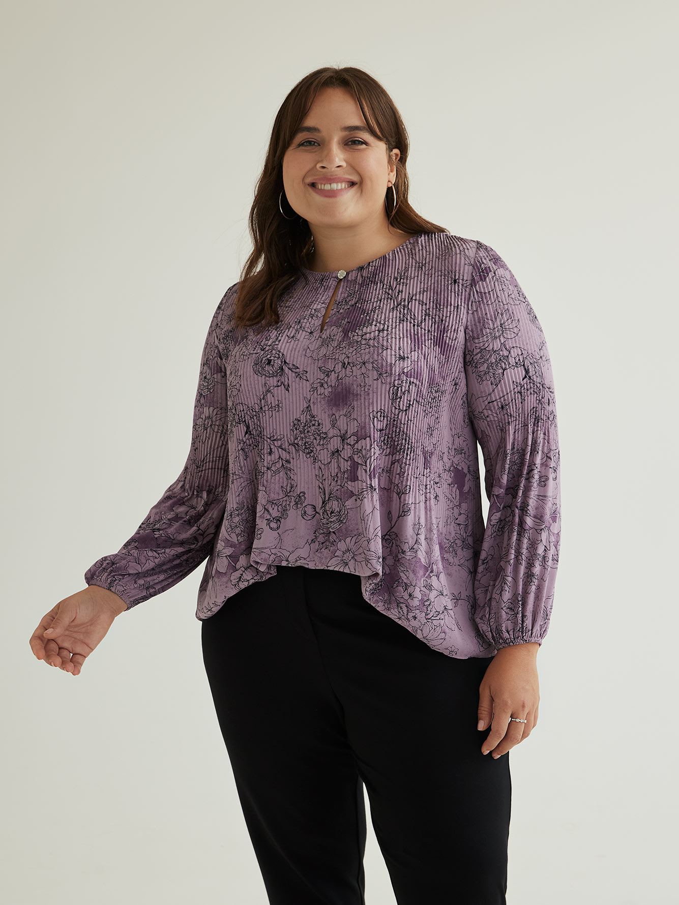 Responsible, Printed Pleated Swing Blouse