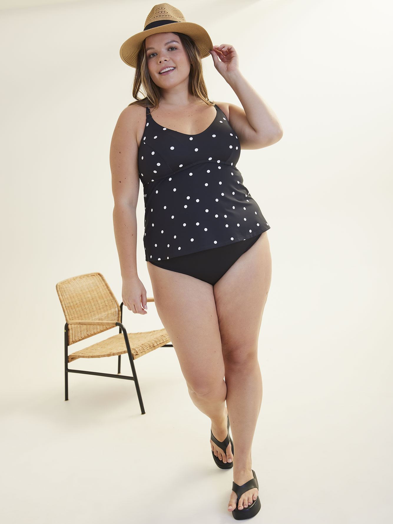 Dotted Empire-Cut A-Line Tankini Top