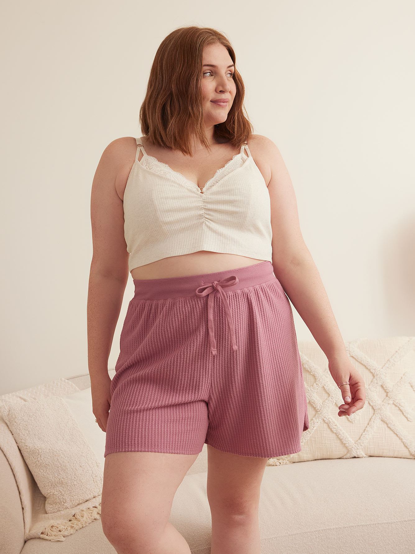 Ribbed Heather Knit Bralette with Lace Trim - ti Voglio