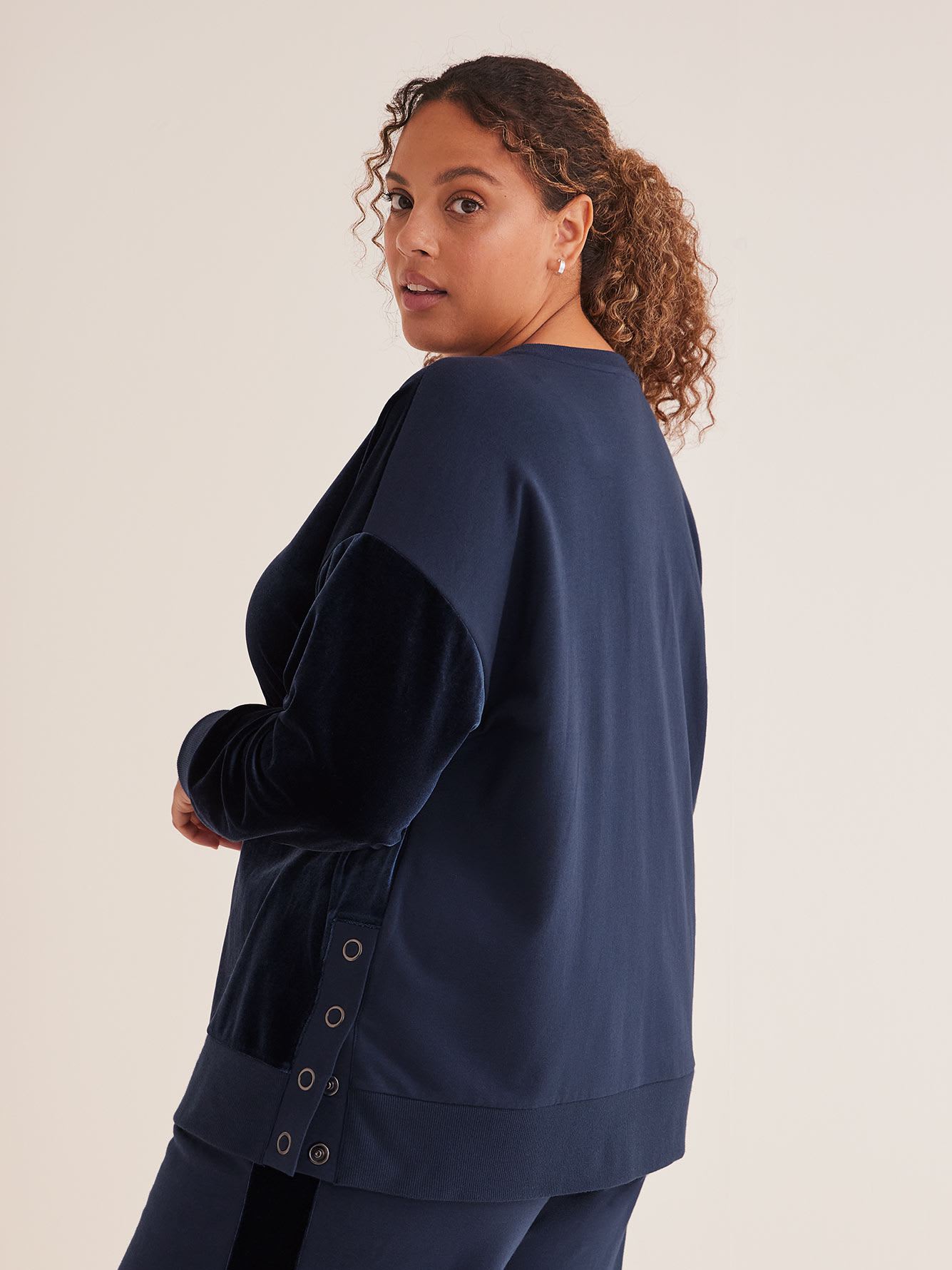 Velvet and French Terry Crewneck Top - Active Zone
