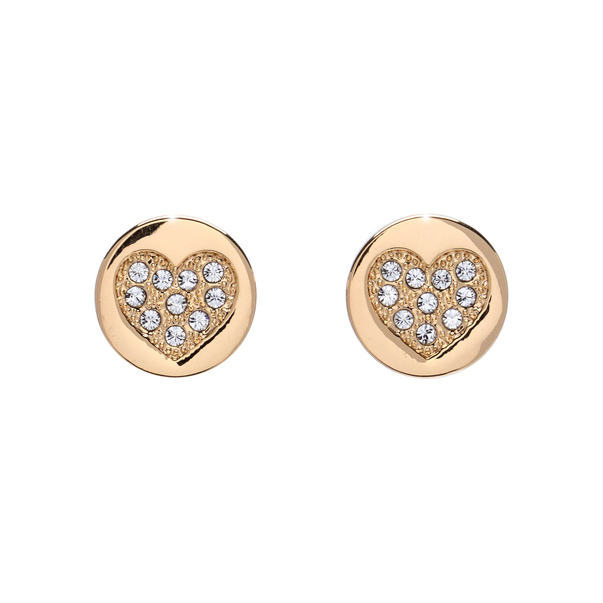 Circular Clear Crystal Pave Heart Stud Earrings by callura