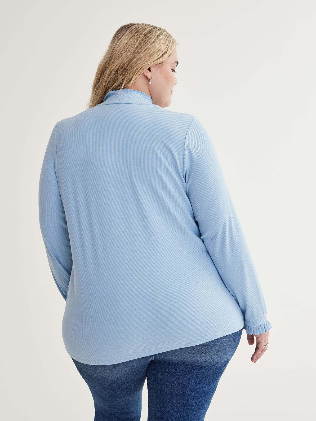 Mock-Neck Ribbed Knit Top