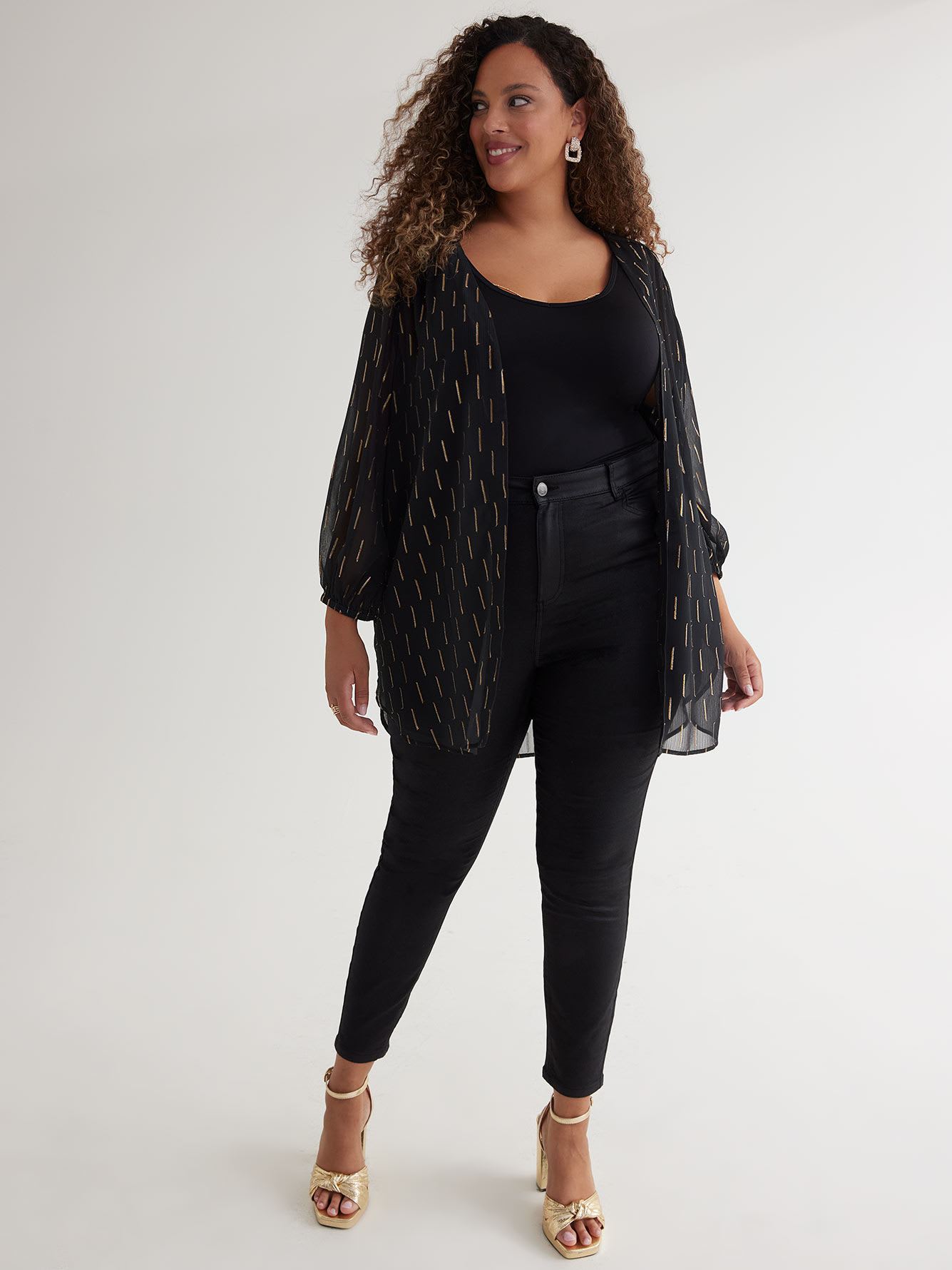 Black Open Tunic Kimono Overpiece with Bracelet Sleeves