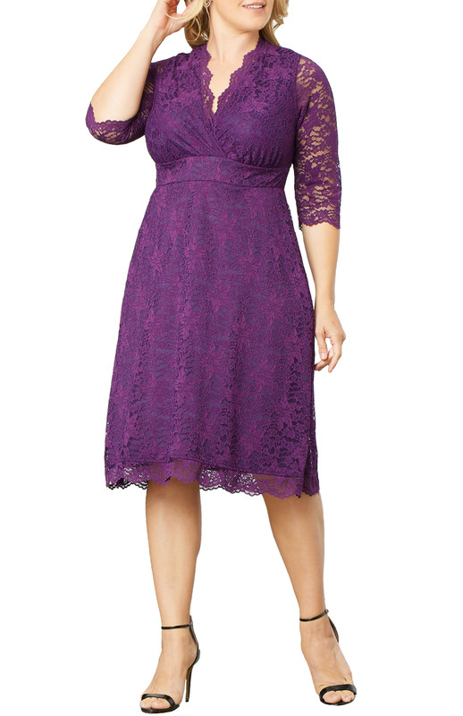 Kiyonna Plus Size Scalloped Boudoir Lace Cocktail Dress (Plus Size)