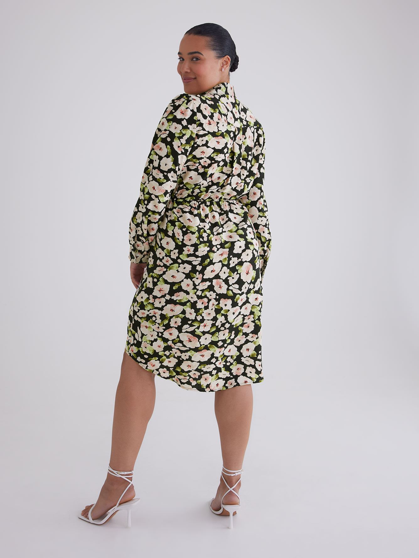 Woven Dress with Shirt Collar and Long Sleeves