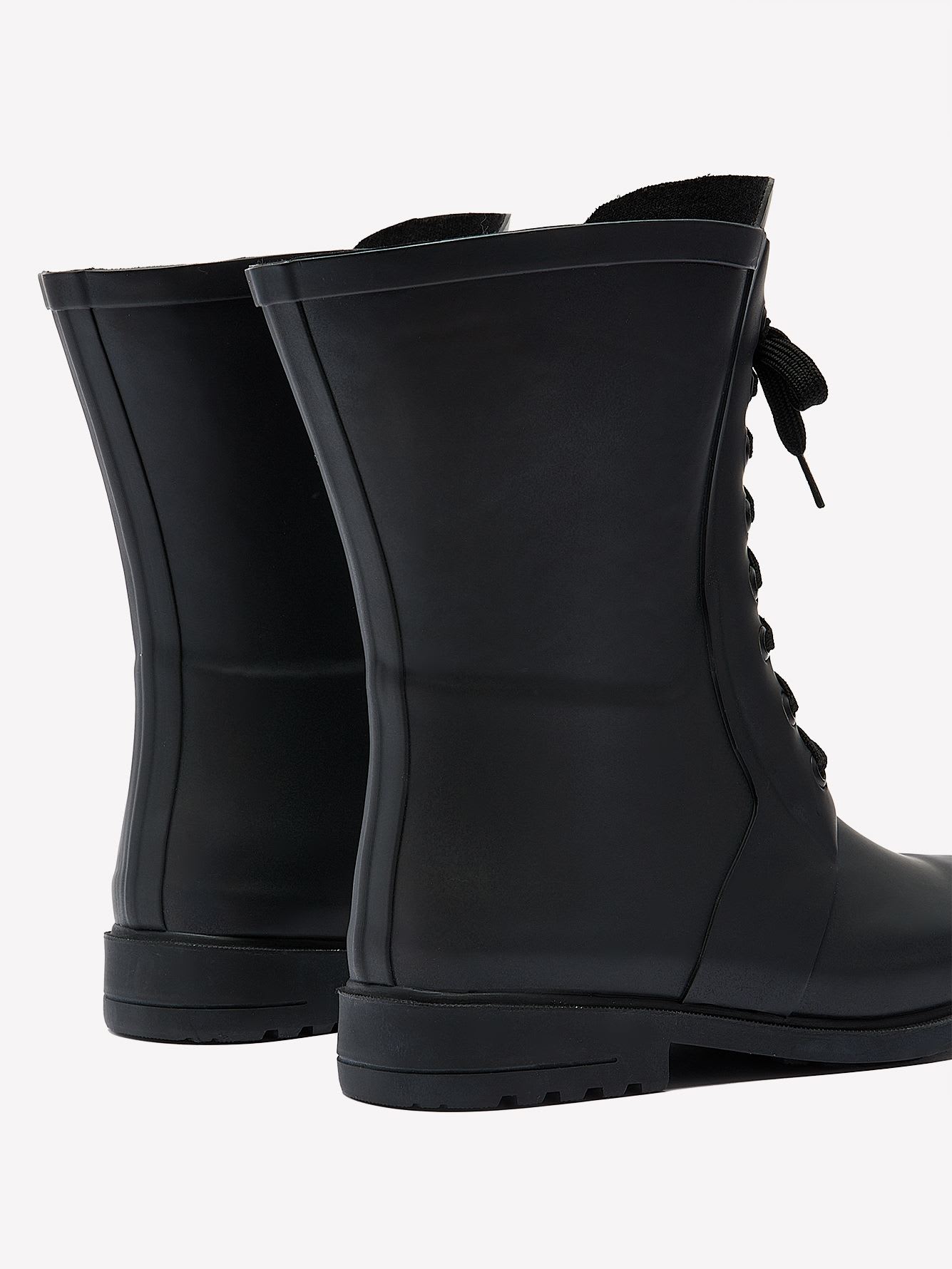 Extra Wide Width, Black Lace-Up Rain Boots