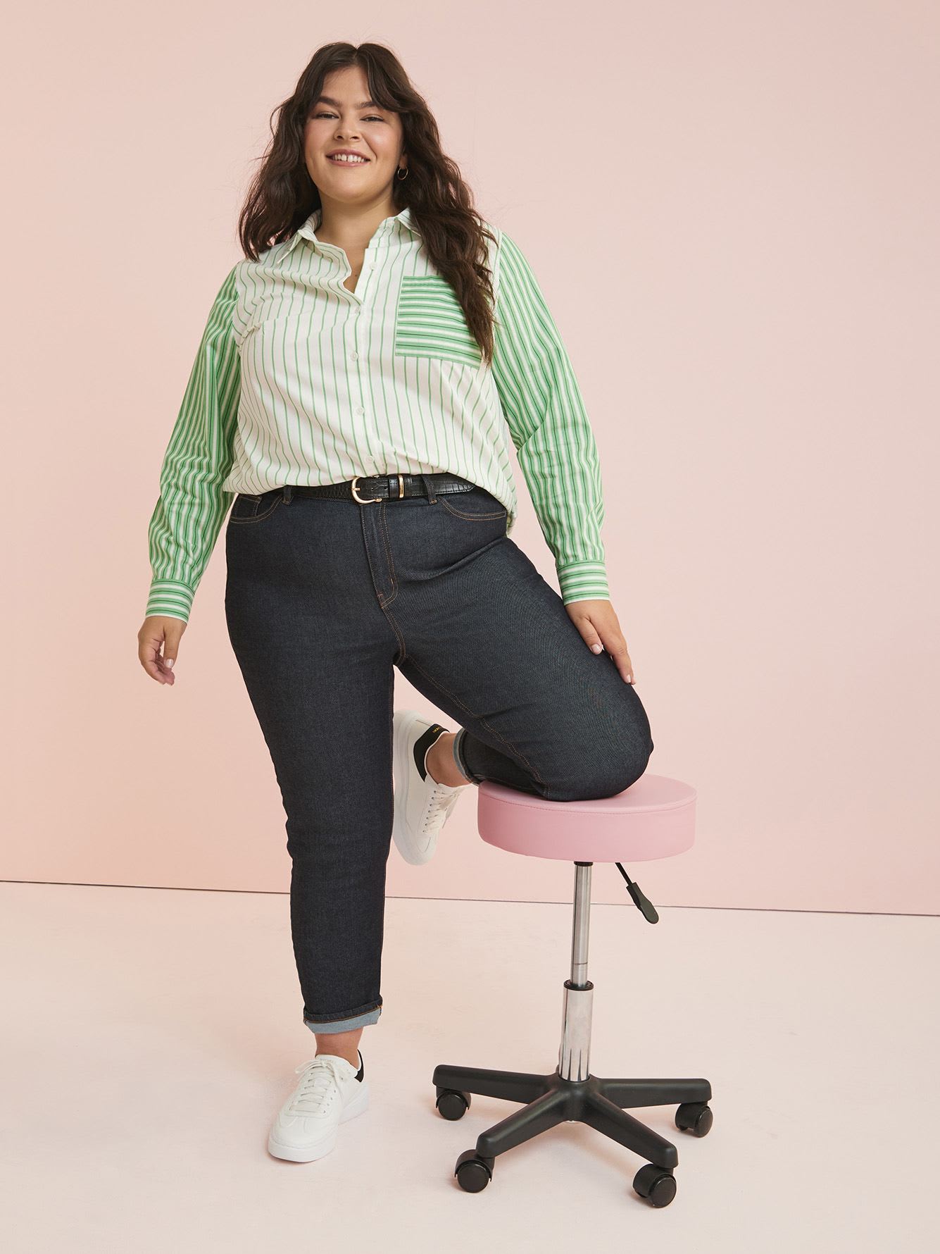 Pinstripe Poplin Shirt With Shirt Tail