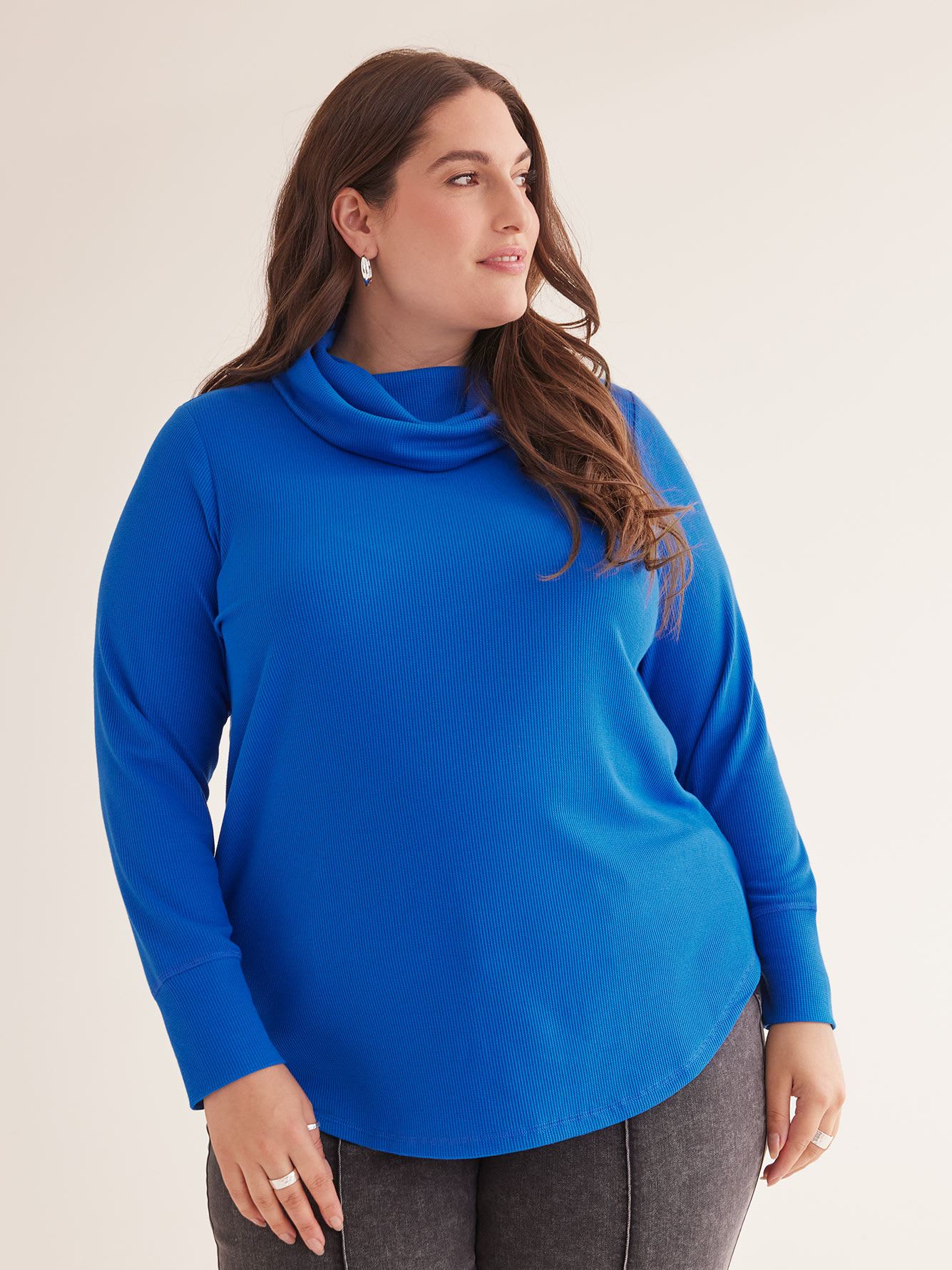 Waffle Knit Tunic with Cowl Neck
