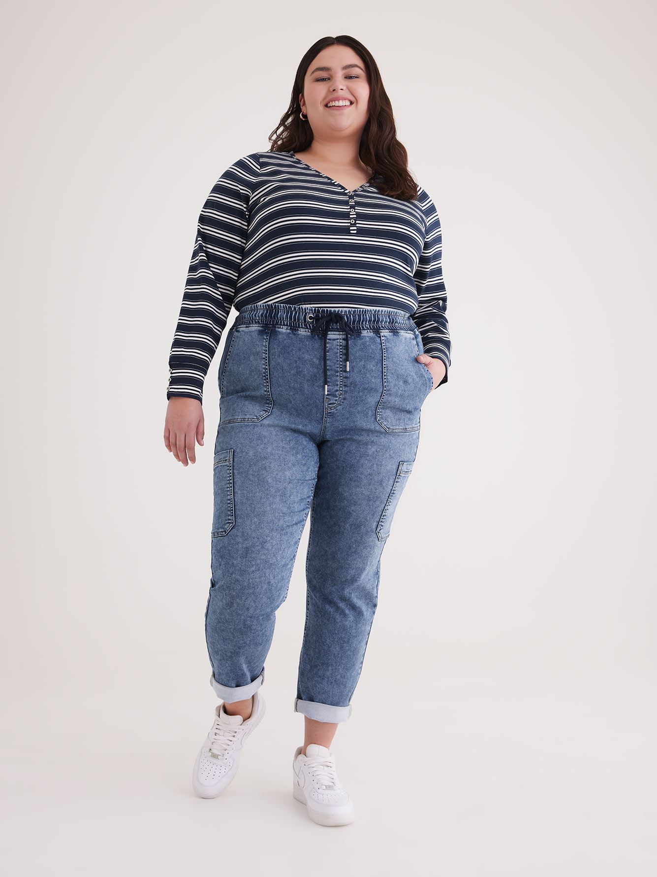 1948-Fit Stretch Denim Cargo Jogger Pants, Medium Wash - d/C JEANS