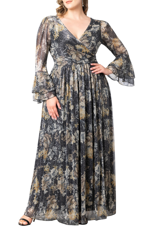 Kiyonna Plus Size Gilded Glamour Bell Sleeve Evening Gown (Plus Size)
