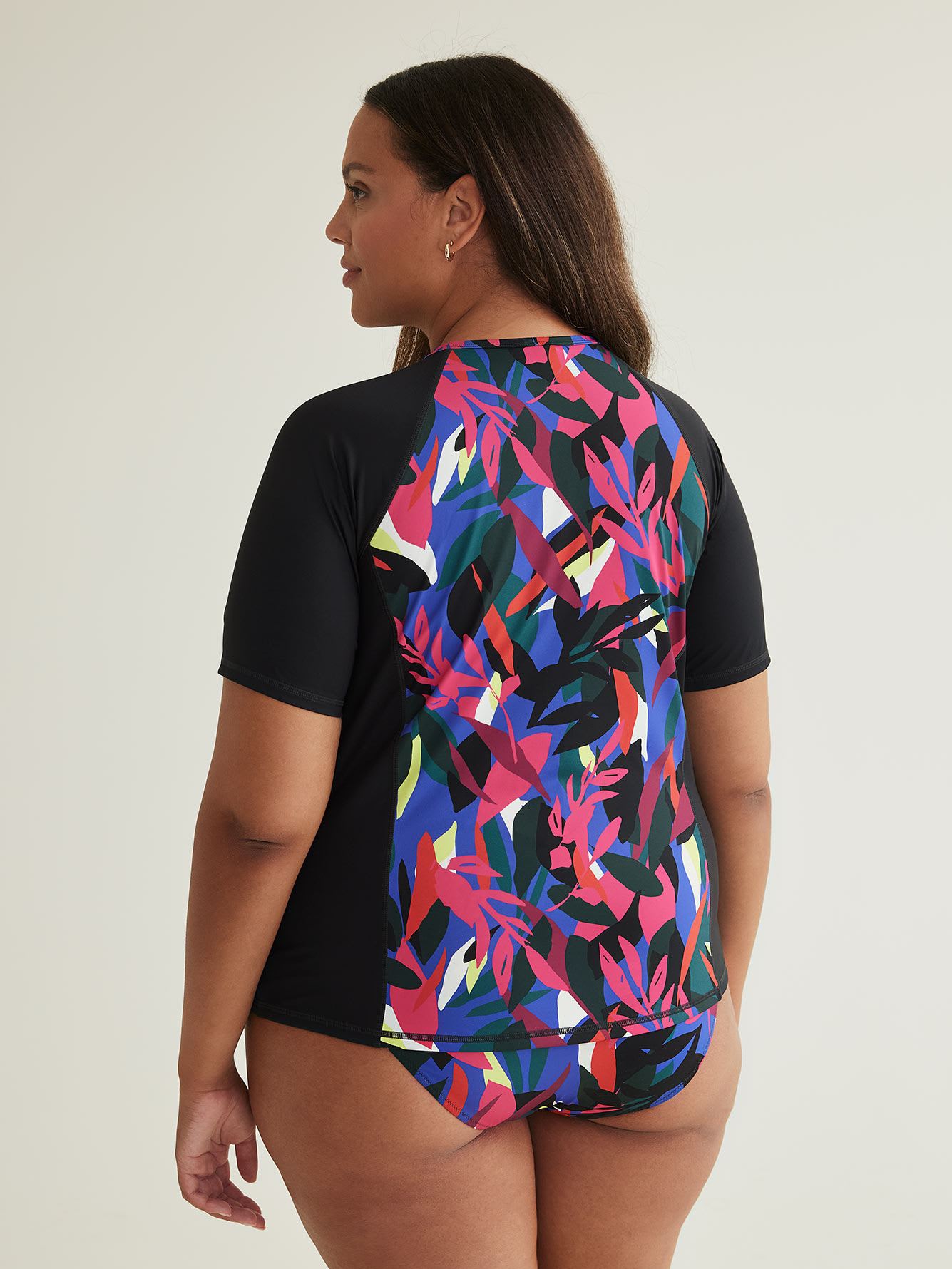 Tropical Short-Sleeve Rash Guard with Half-Zip