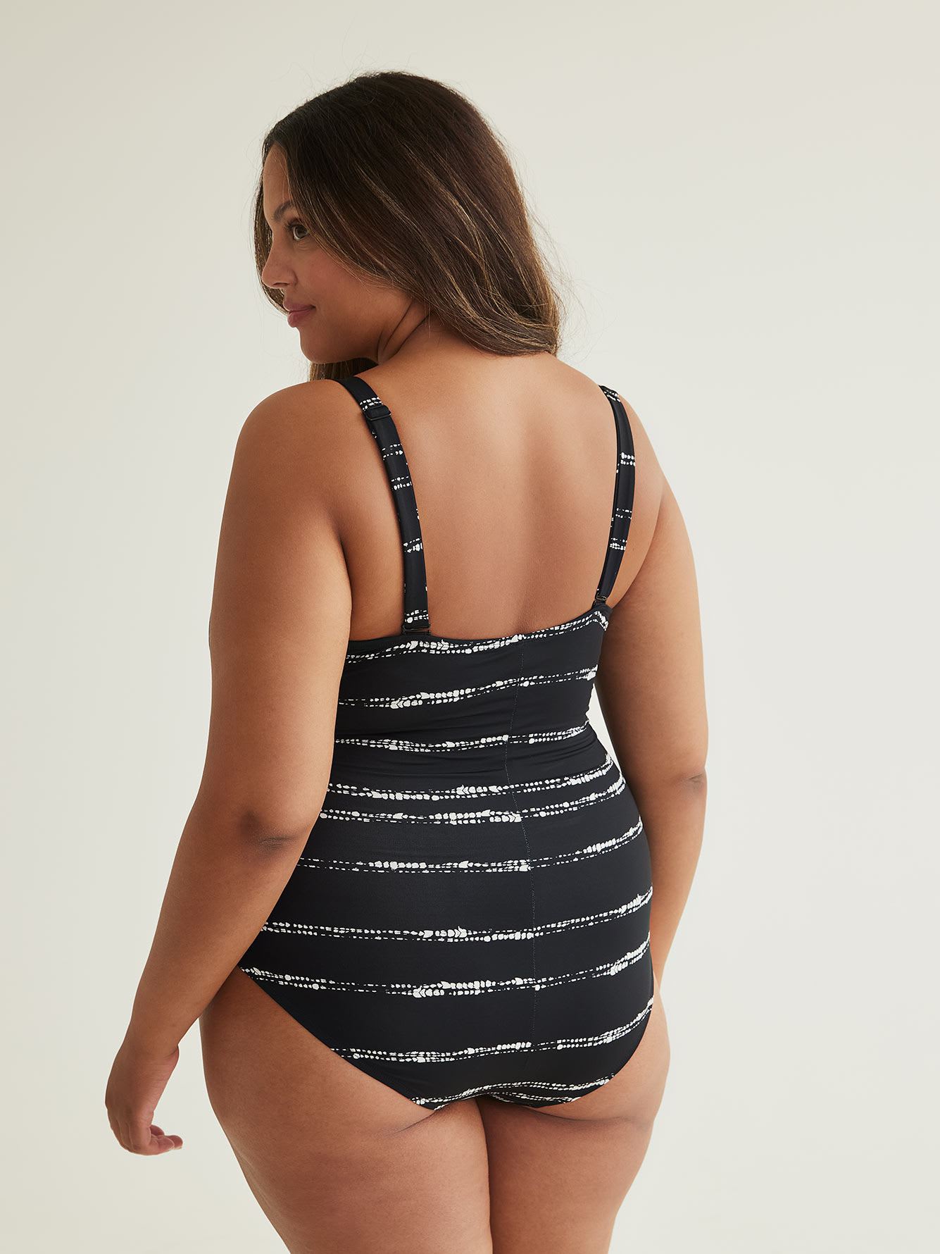 Black Dotted Stripe Wrap One-Piece Swimsuit