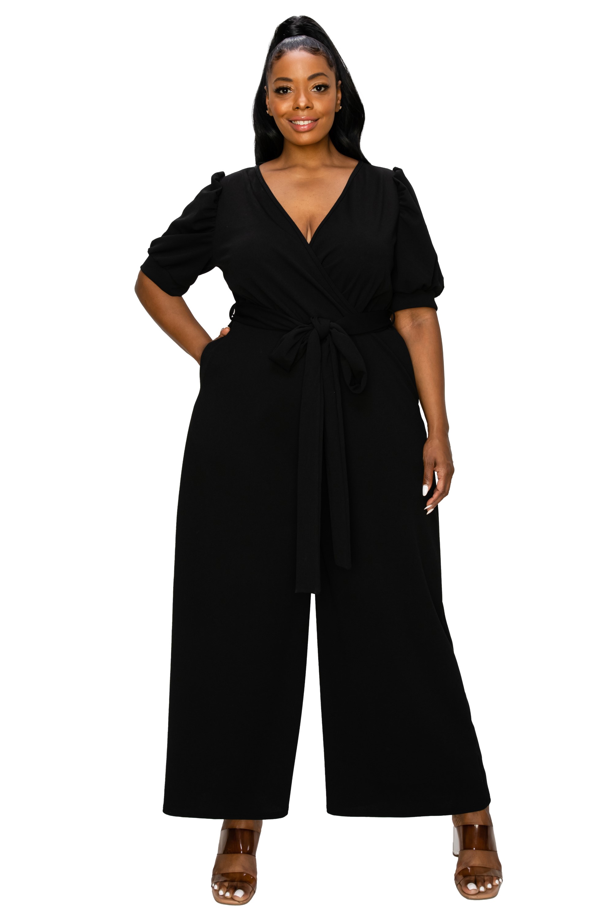 Iris Surplice Belted Pocket Jumpsuit - L I V D