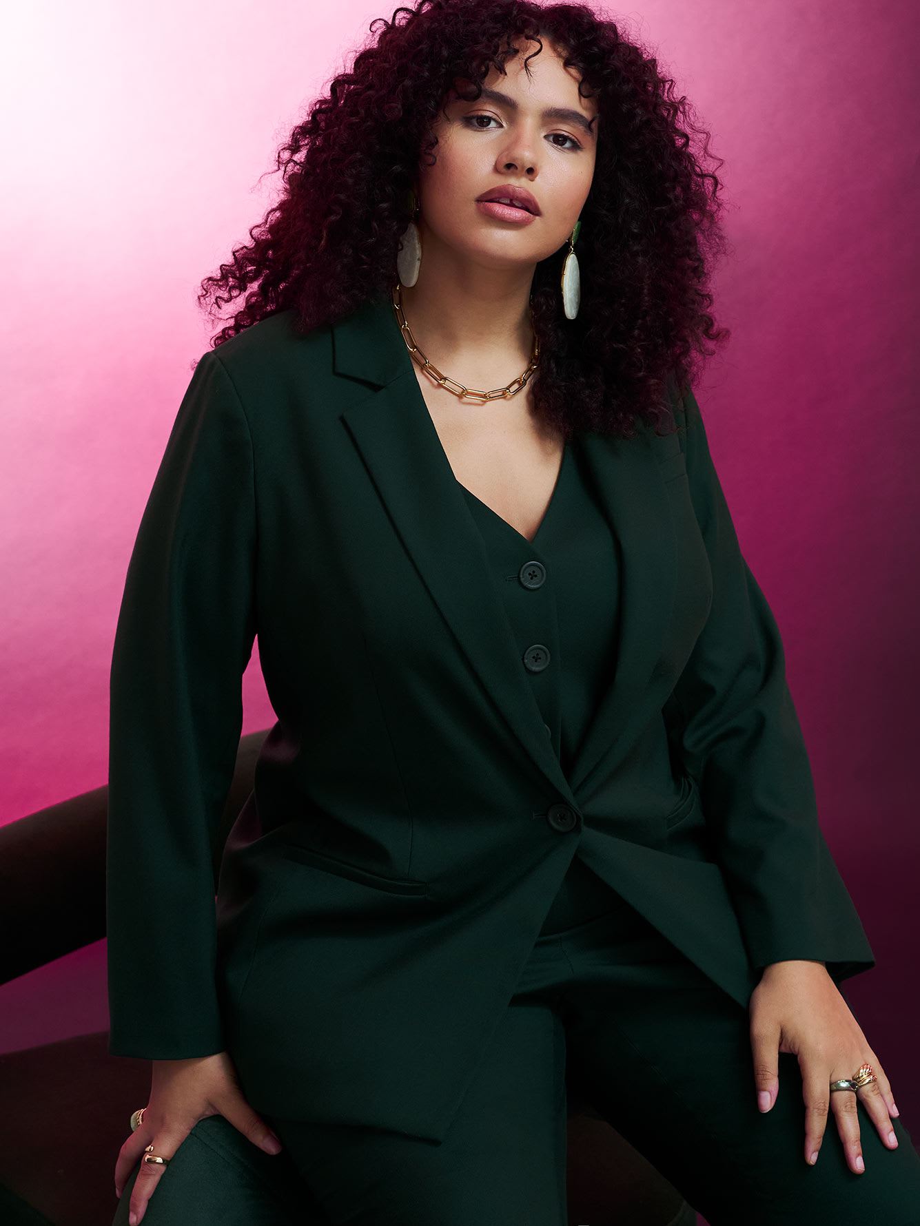 Twill Fitted Blazer, Green - Addition Elle