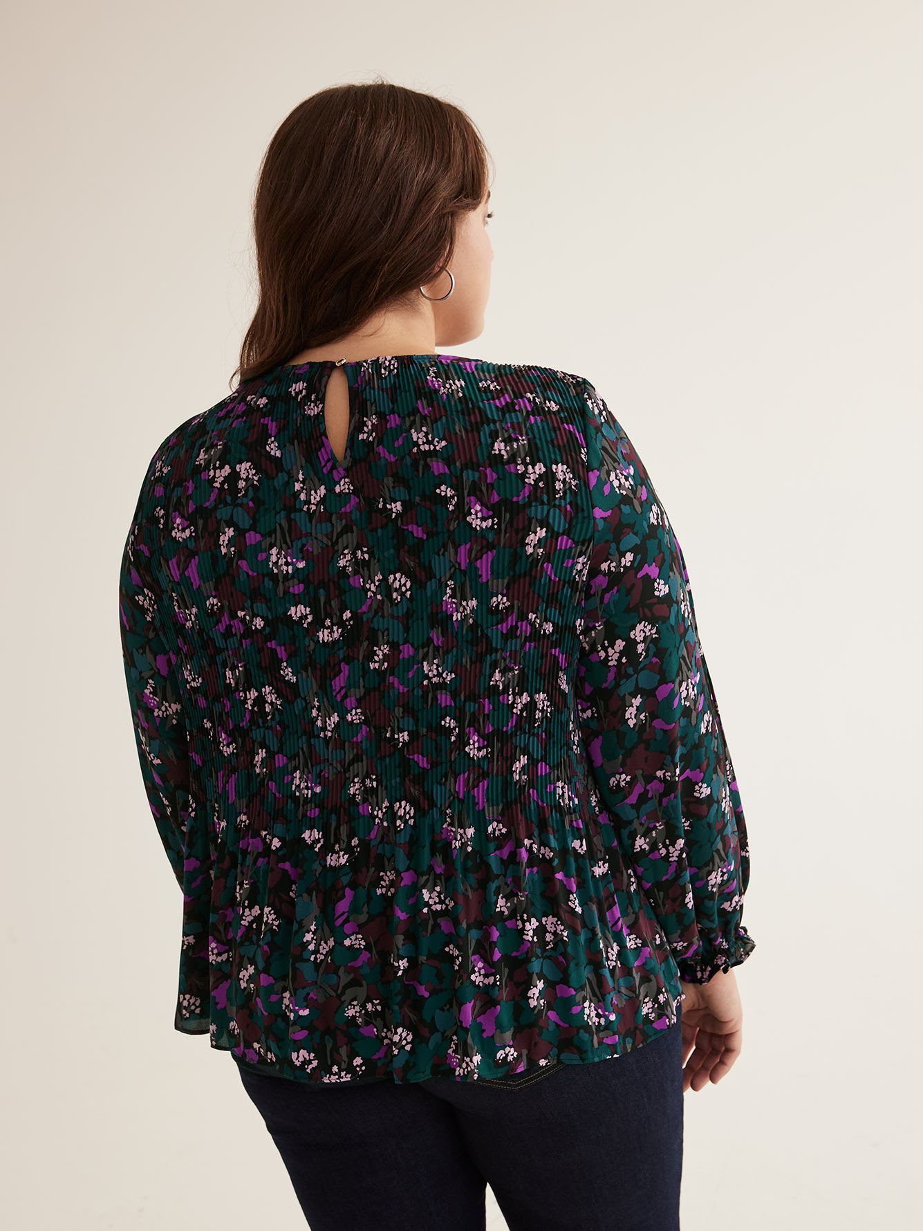 Responsible, Black Floral Pleated Swing Blouse