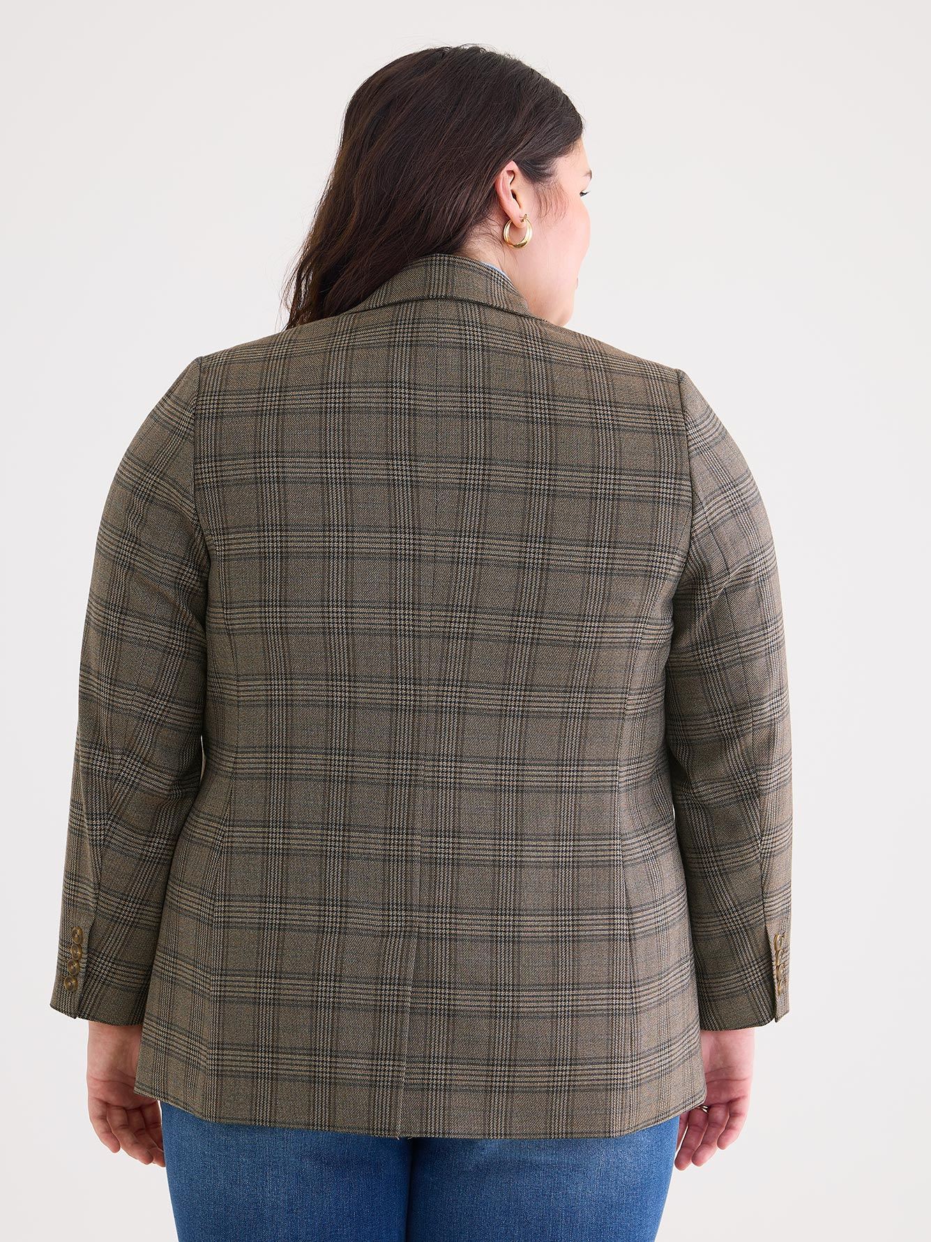 Long Plaid Blazer