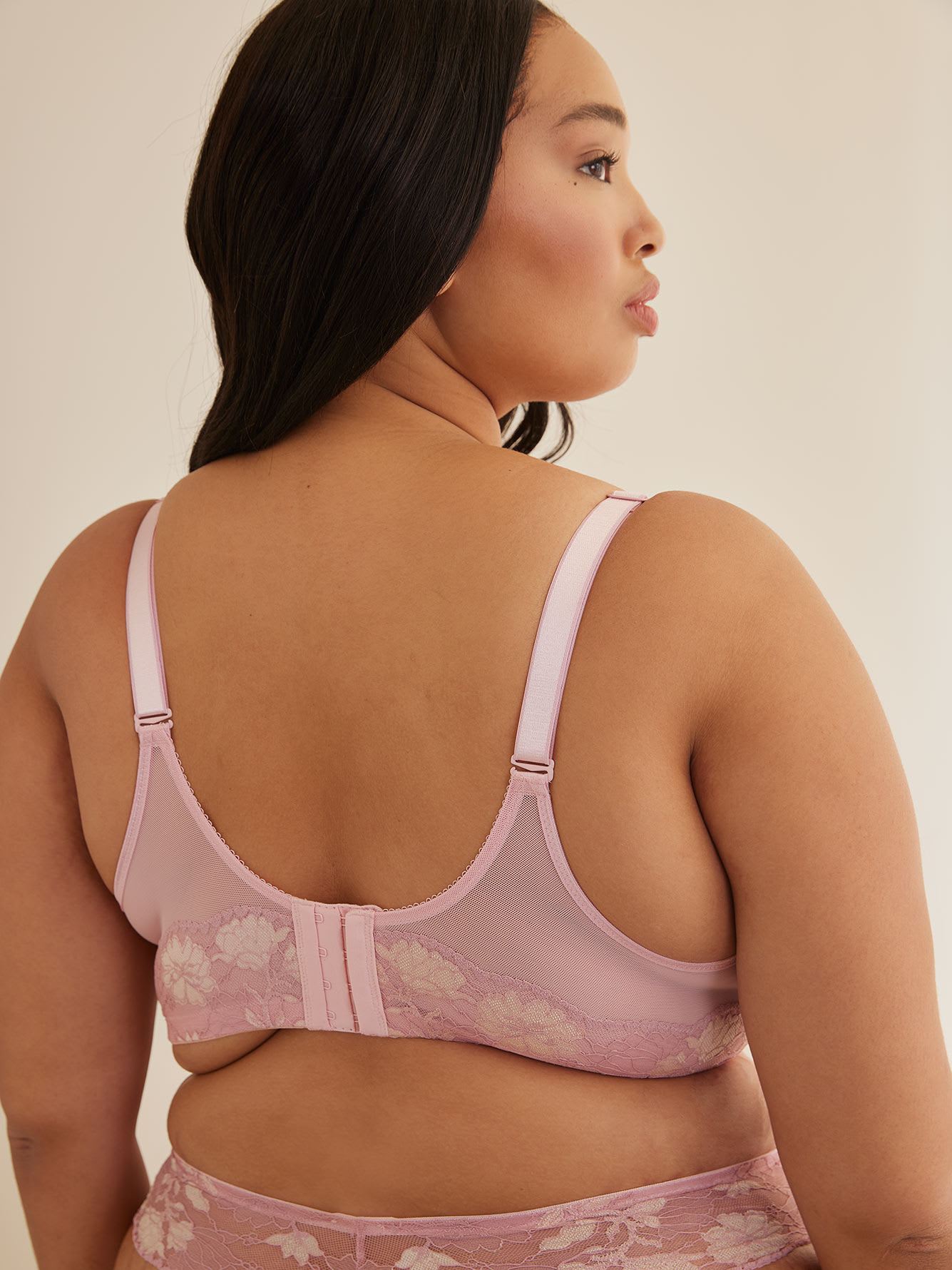 Unlined Underwire Plunge Bra with Two-Tone Lace and Mesh - Déesse Collection
