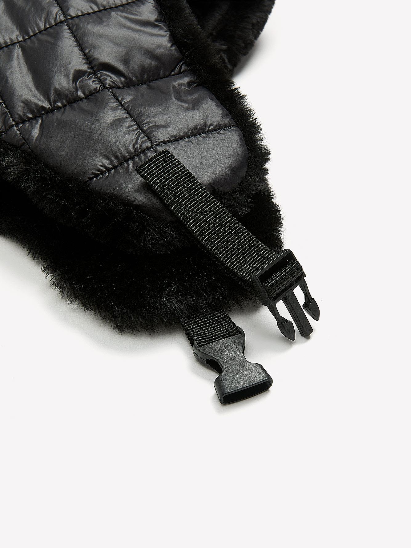 Black Quilted Nylon Trapper Hat
