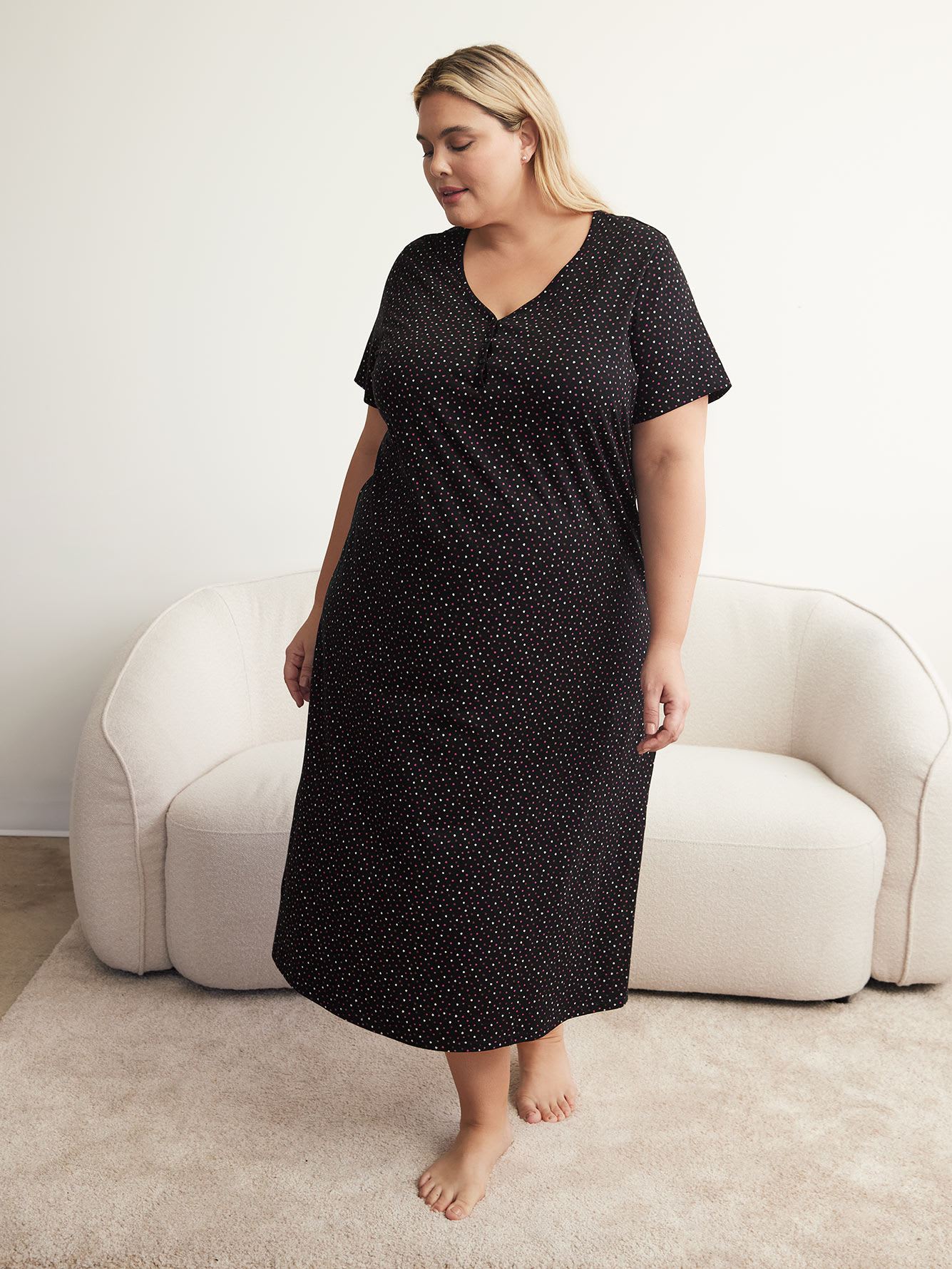 Cotton Short-Sleeve Printed Long Sleepshirt - ti Voglio