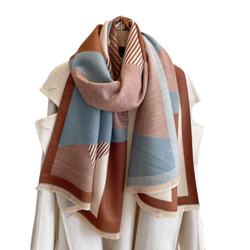 Brown & Blue Plaid Striped Fringe-Trimmed Scarf - Don't AsK