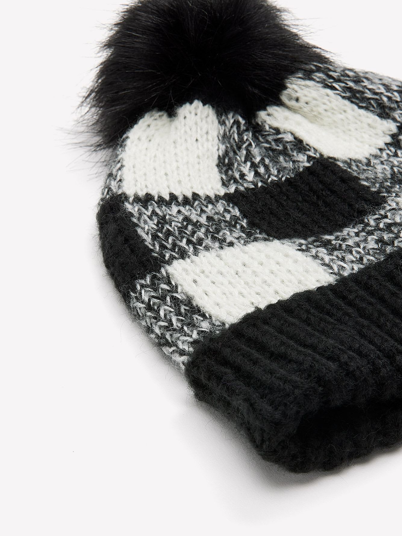 Black & White Plaid Beanie with Pom