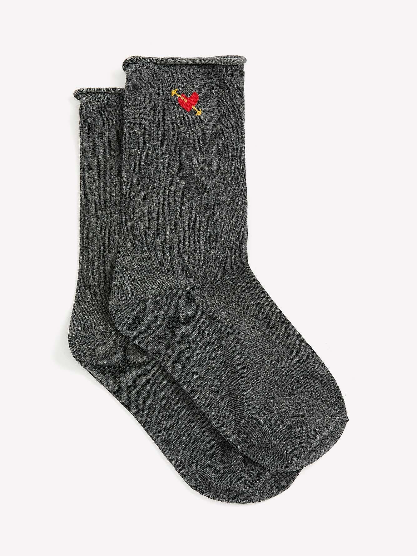 Jacquard Crew Socks with Heart Placement Print