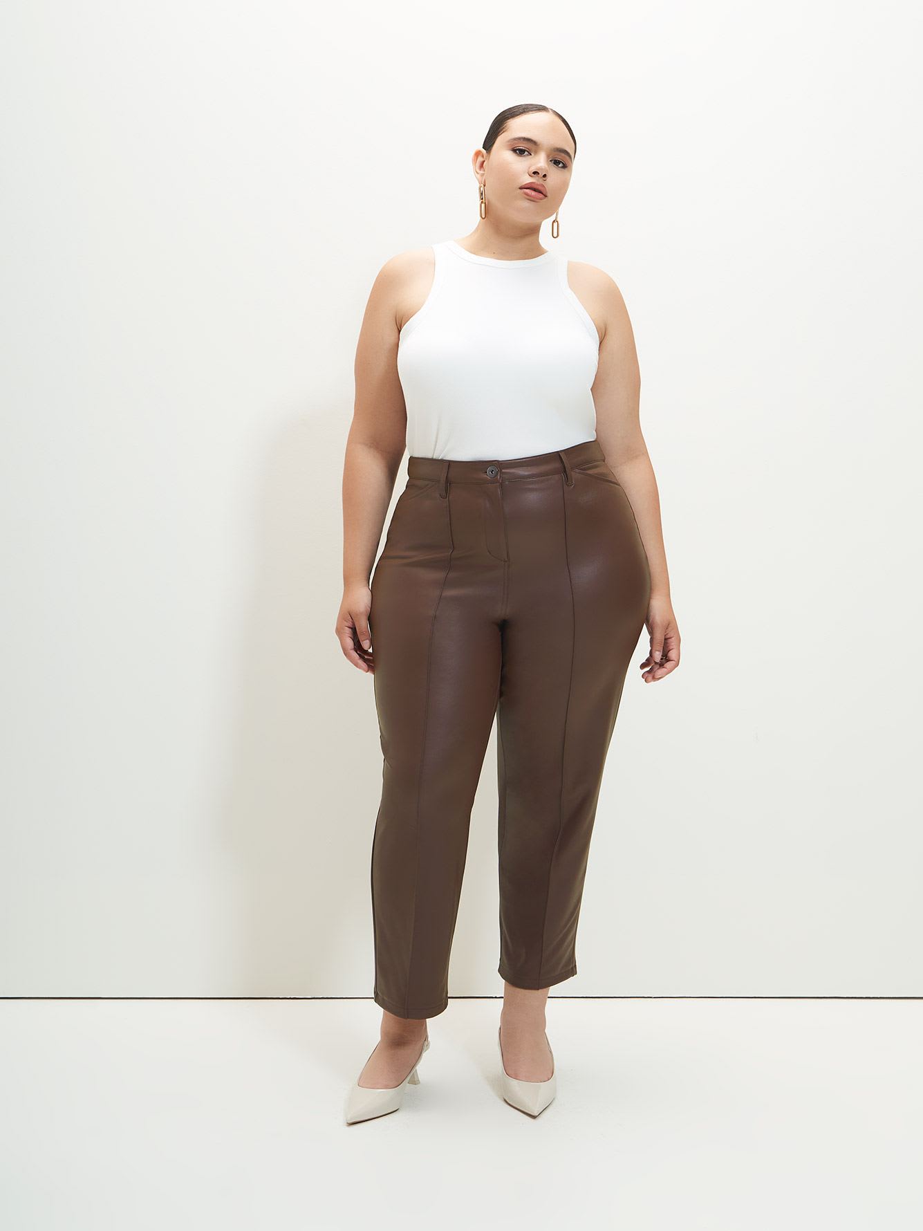 High-Waisted Straight-Leg Faux Leather Pant - Addition Elle
