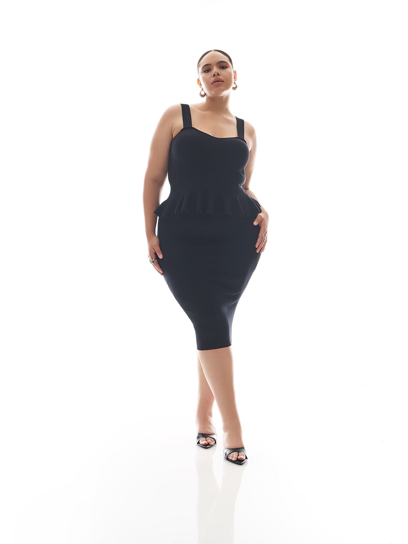 Black Peplum Compression Sweater Tank - Addition Elle