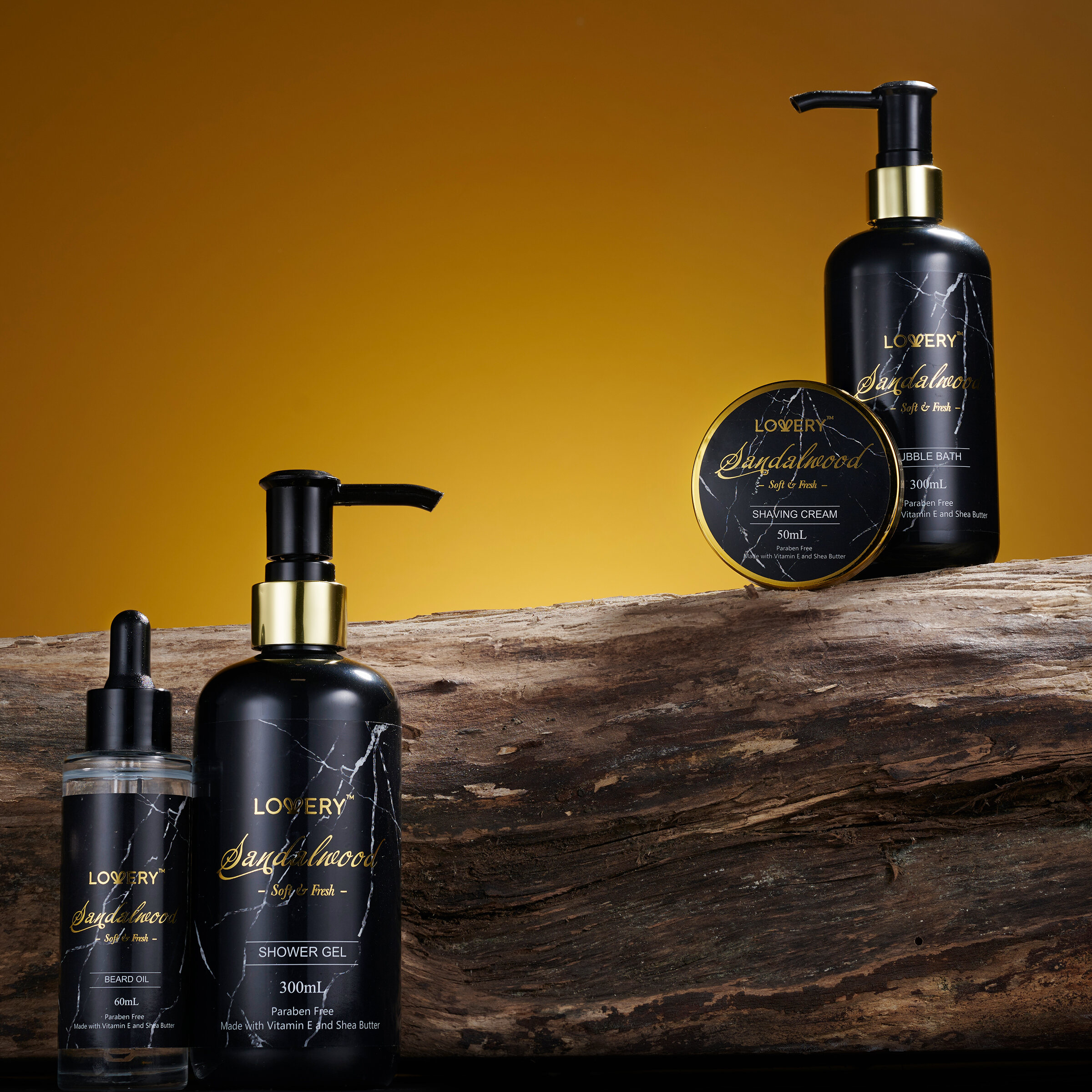 Lovery Deluxe Sandalwood Spa Basket For Men, Gold Marble Selfcare Grooming Kit