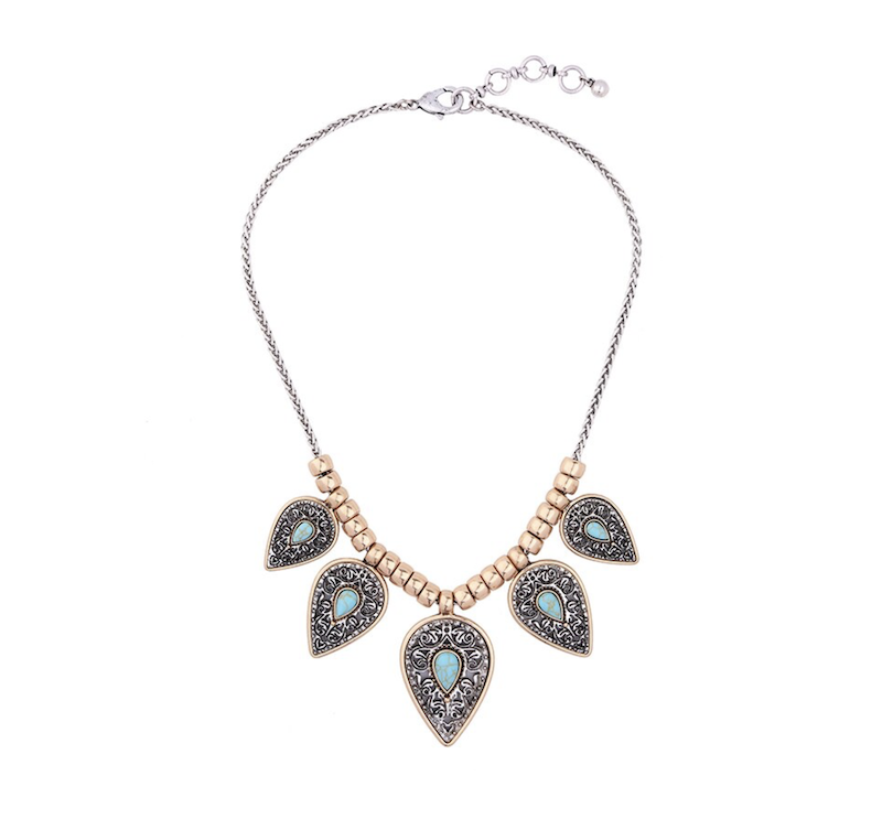 Goldtone & Ornate Teal Leaf Statement Necklace - Don't AsK