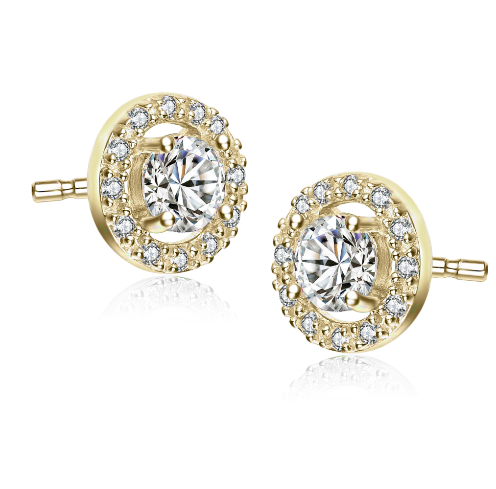 Rachel Glauber Elegant Halo Stud Earrings with Colored Round Cubic Zirconia
