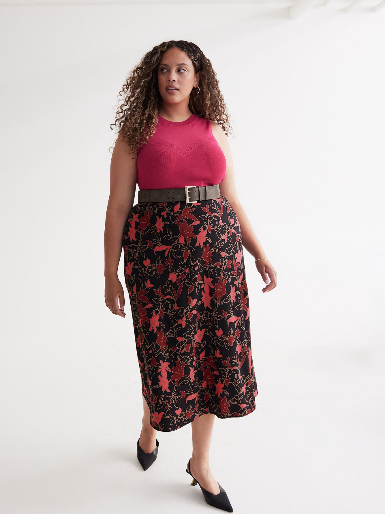 Floral Satin Maxi Slip Skirt
