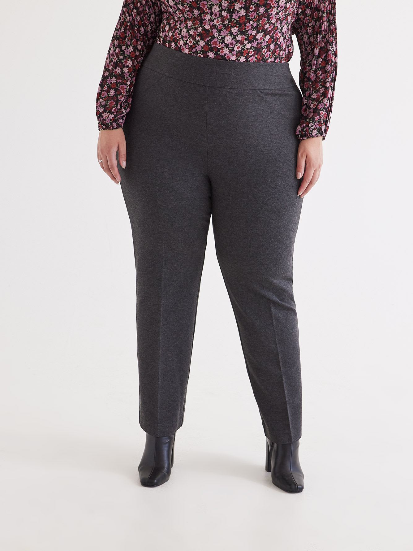 Petite, Heather Grey Essential Ponte de Roma Sculpting Straight-Leg Pant