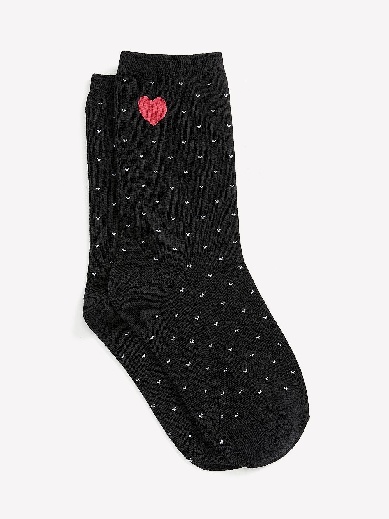 Dotted Crew Socks with Red Heart
