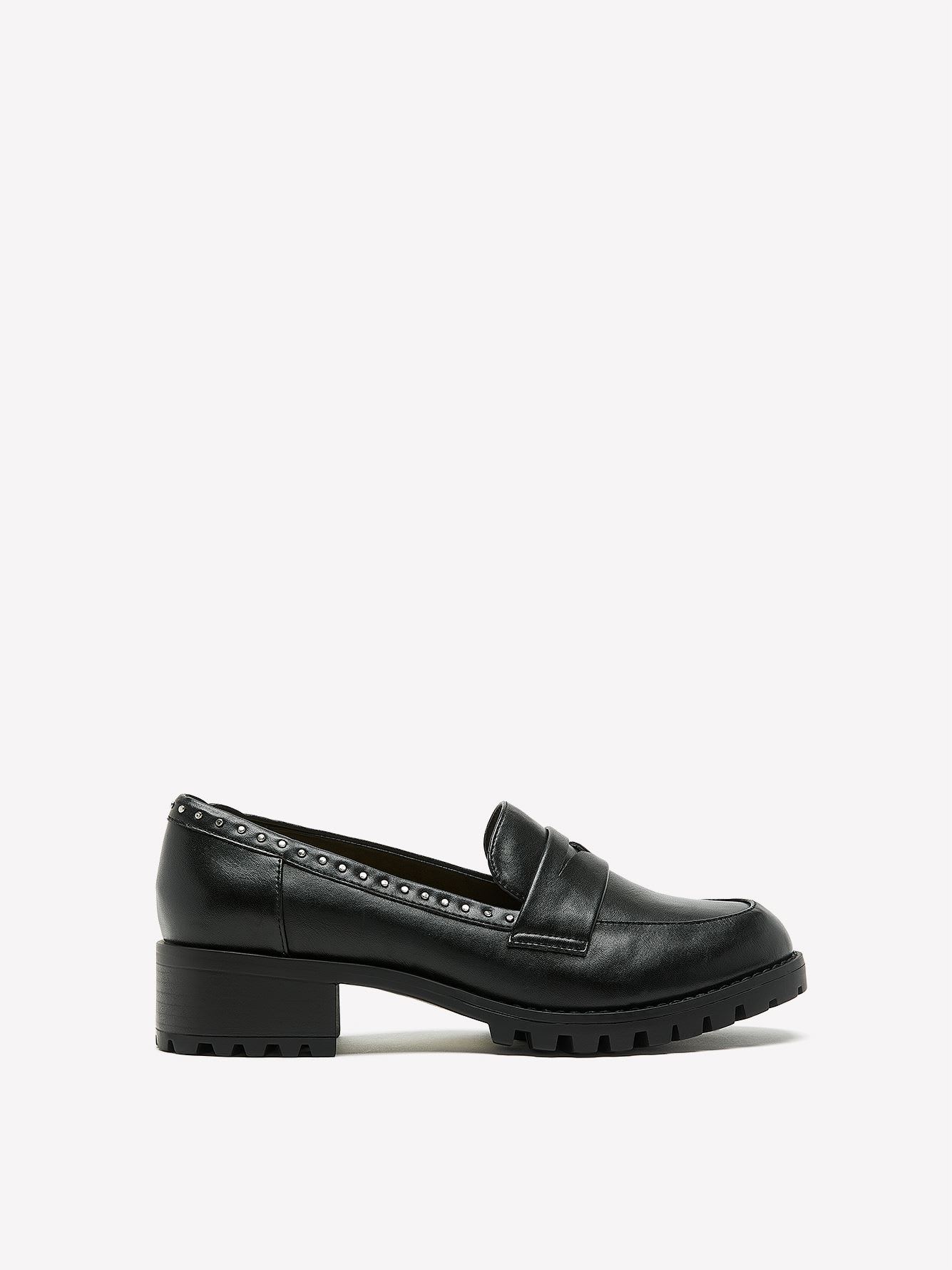 Extra Wide Width, Black Platform Loafer with Ornaments
