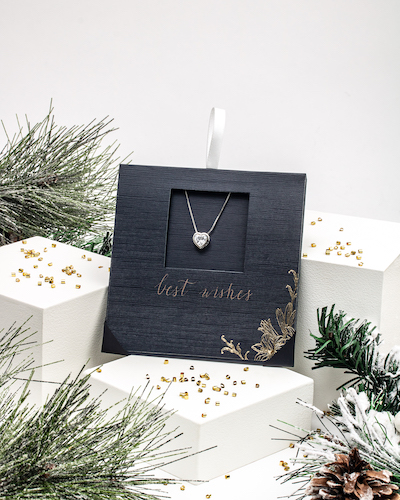 Holiday Gift Evenlope with Clear Crystal Heart Pendant Necklace - callura