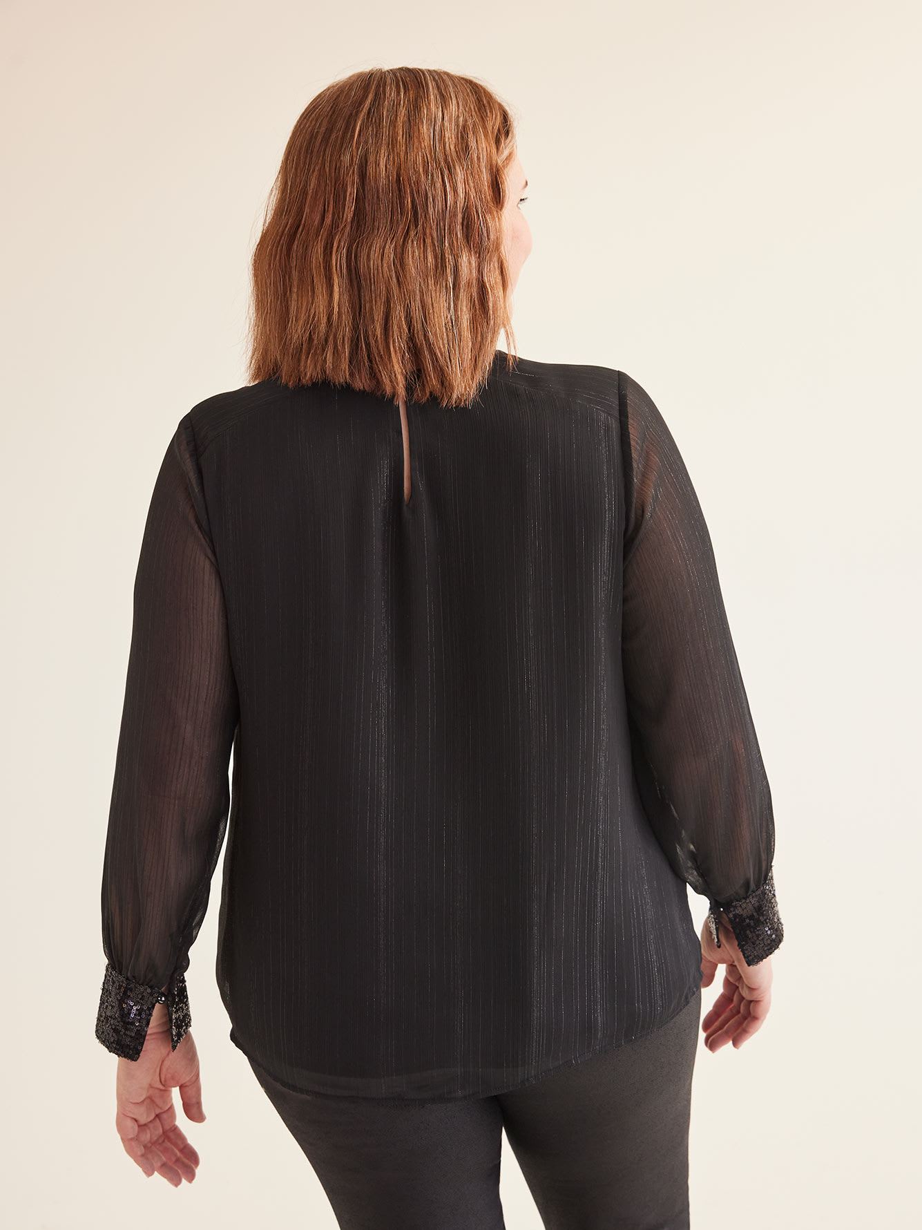Black Swing Blouse with Sequins at Cuffs