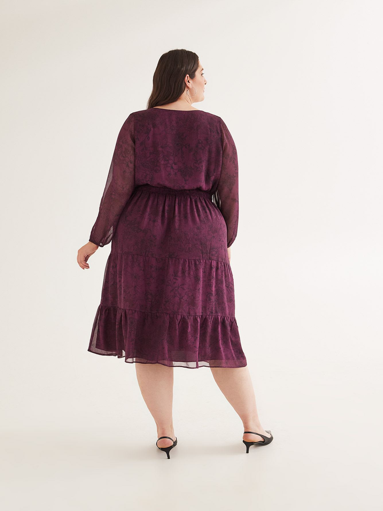 Floral Long-Sleeve Tiered Midi Dress