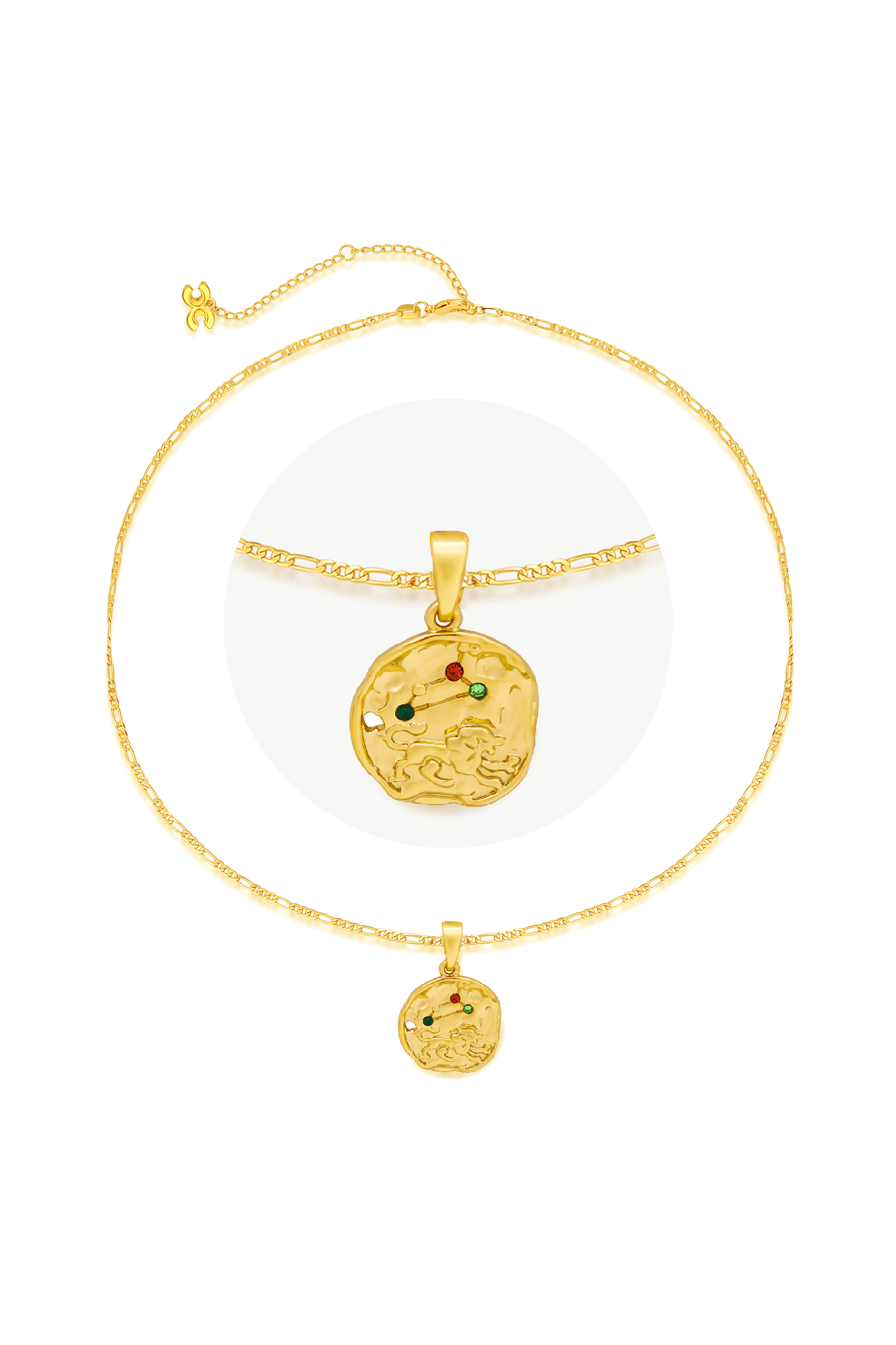 Classicharms-Gold Sculptural Horoscope Zodiac Sign Pendant Necklace Set-Leo