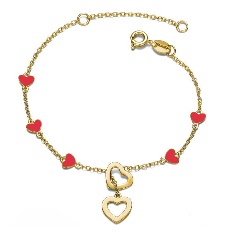 Rachel Glauber Double Halo Dangle & Colored Heart Charm Bracelet, Adjustable