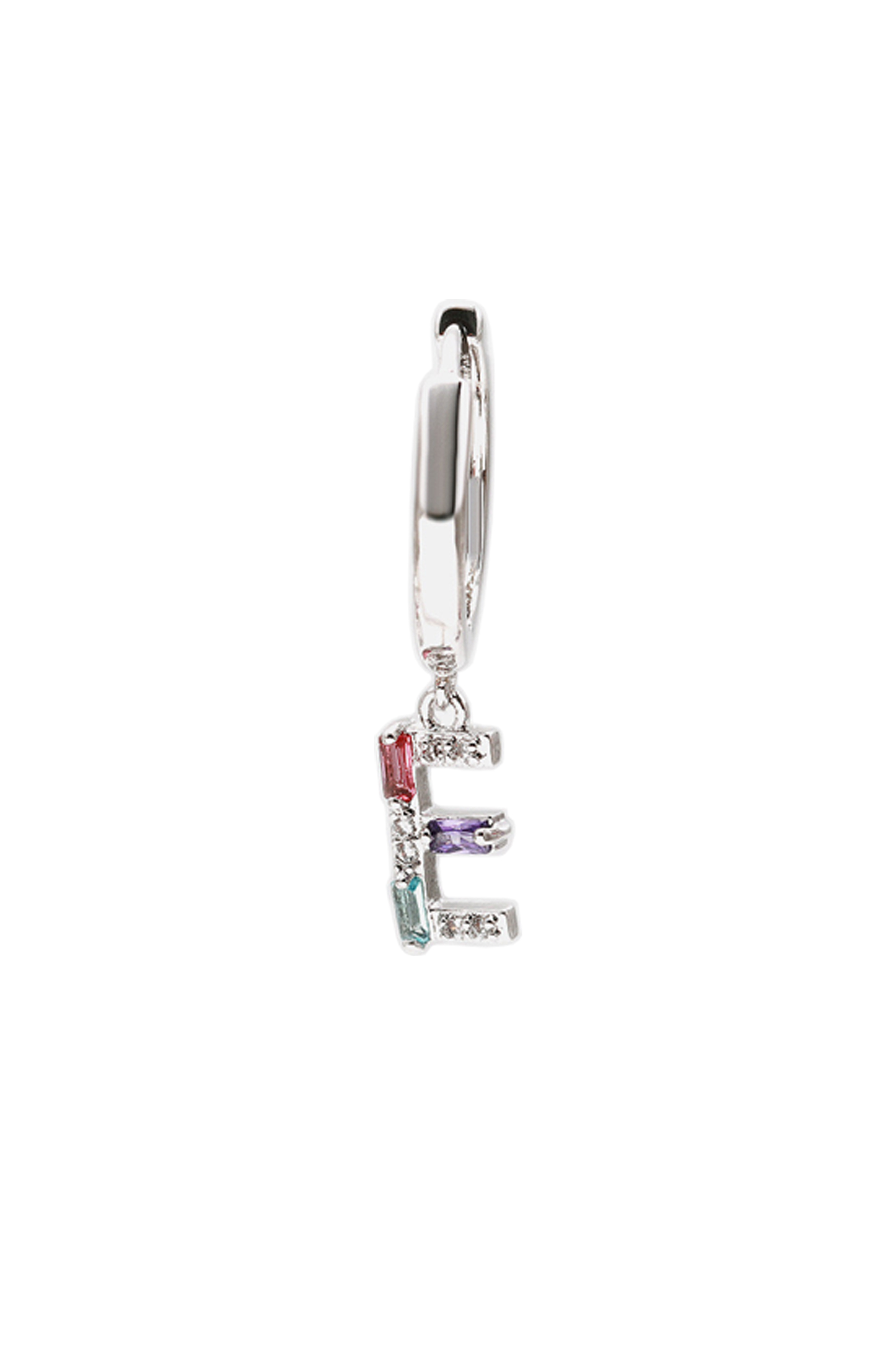 Classicharms-Single Pavé Initial Charm Drop Huggie Hoop Earring-Letter E