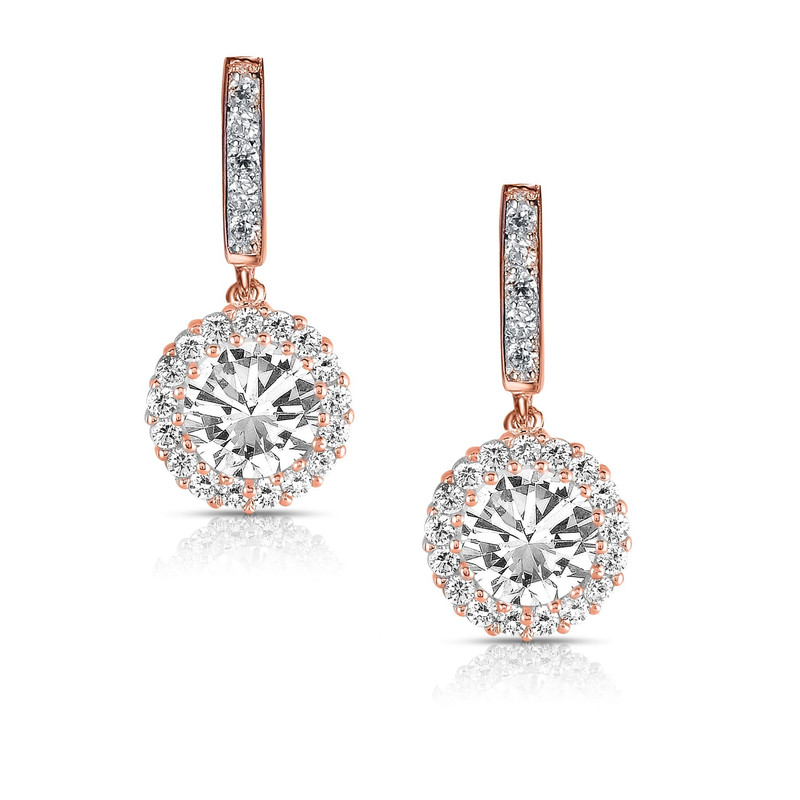 Genevive Sterling Silver with Colored Cubic Zirconia Halo Dangle Earrings