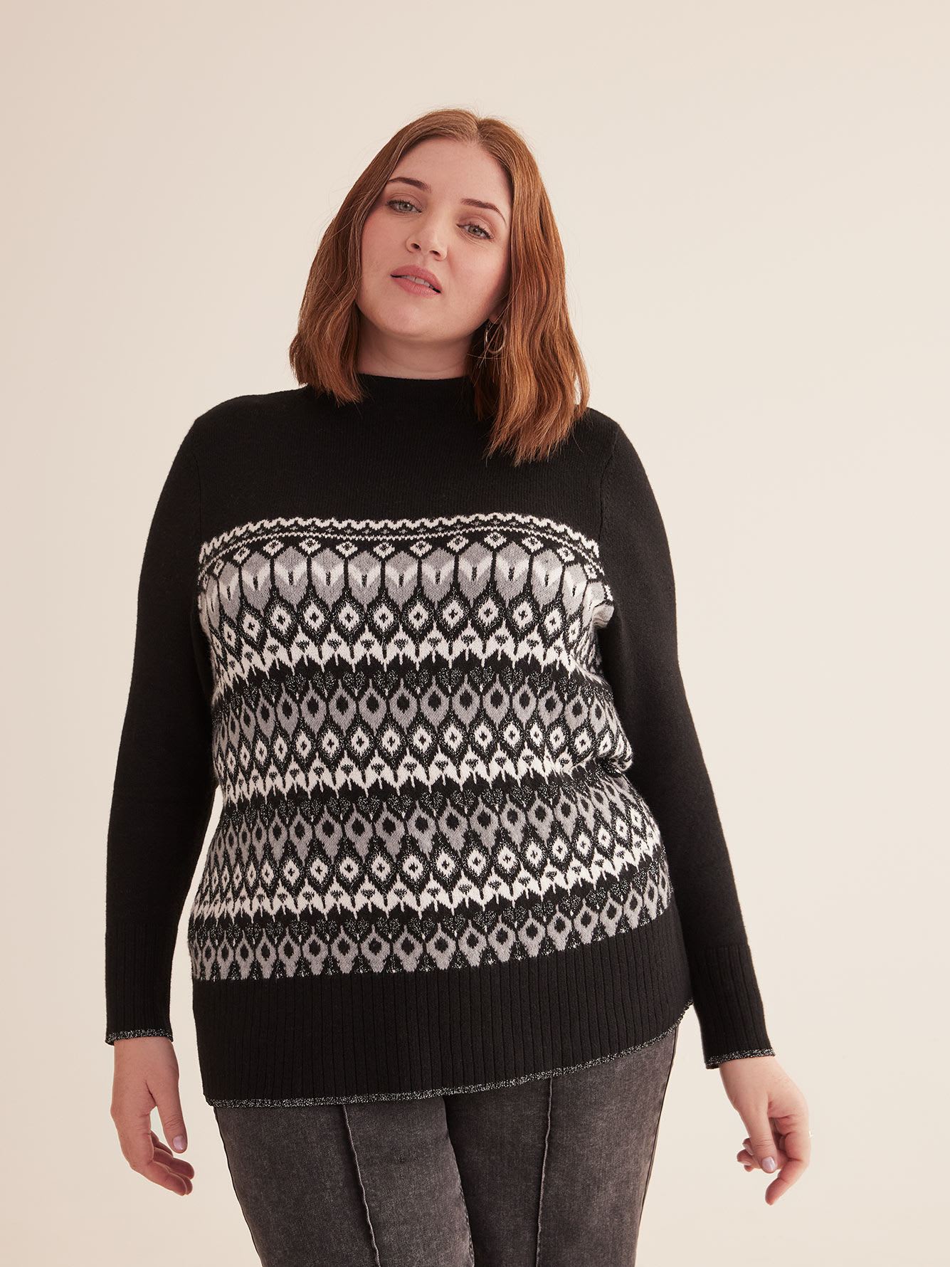 Fair Isle Jacquard Knit Sweater with Lurex
