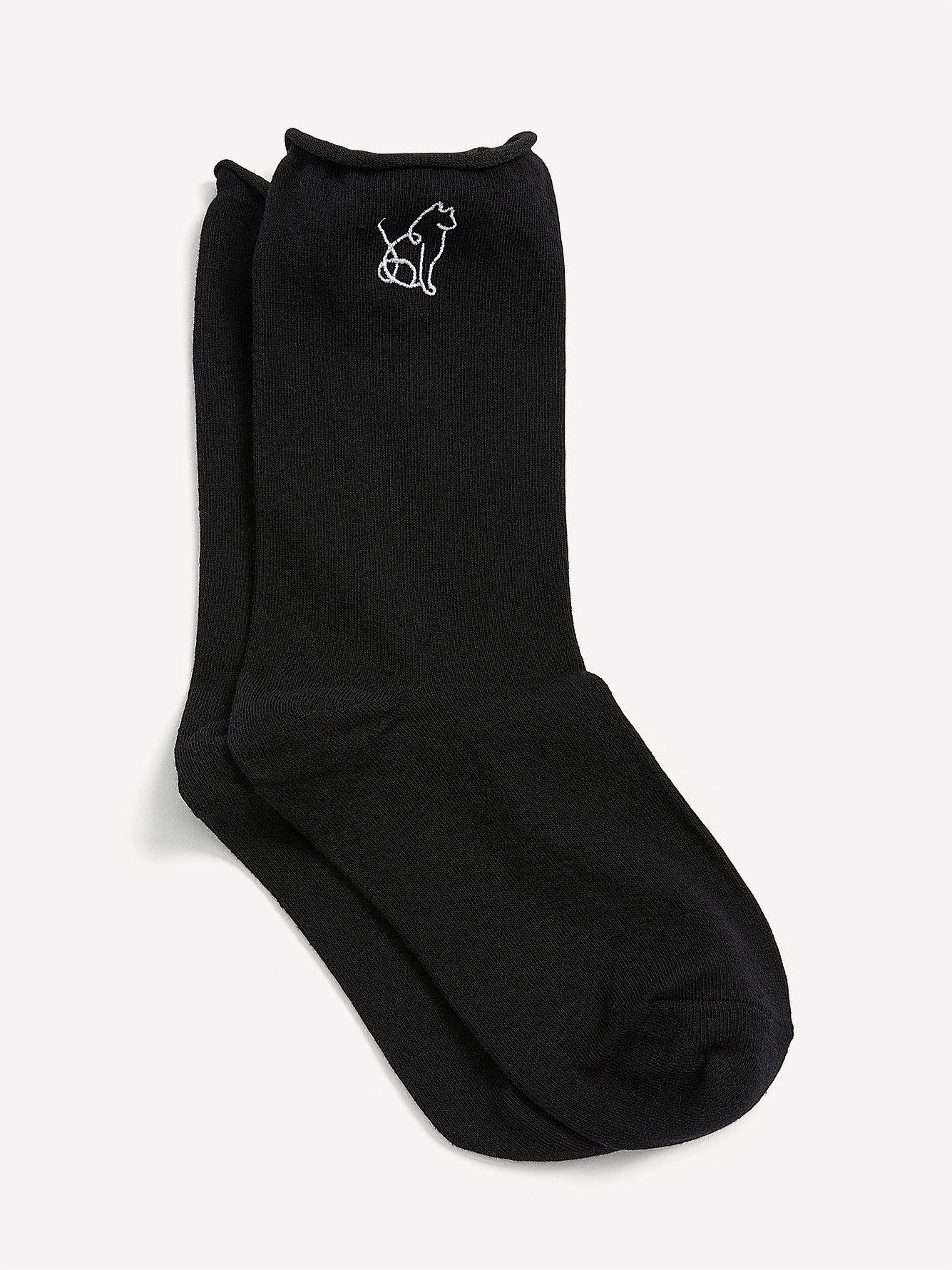 Black Crew Socks, Cat Placement Print