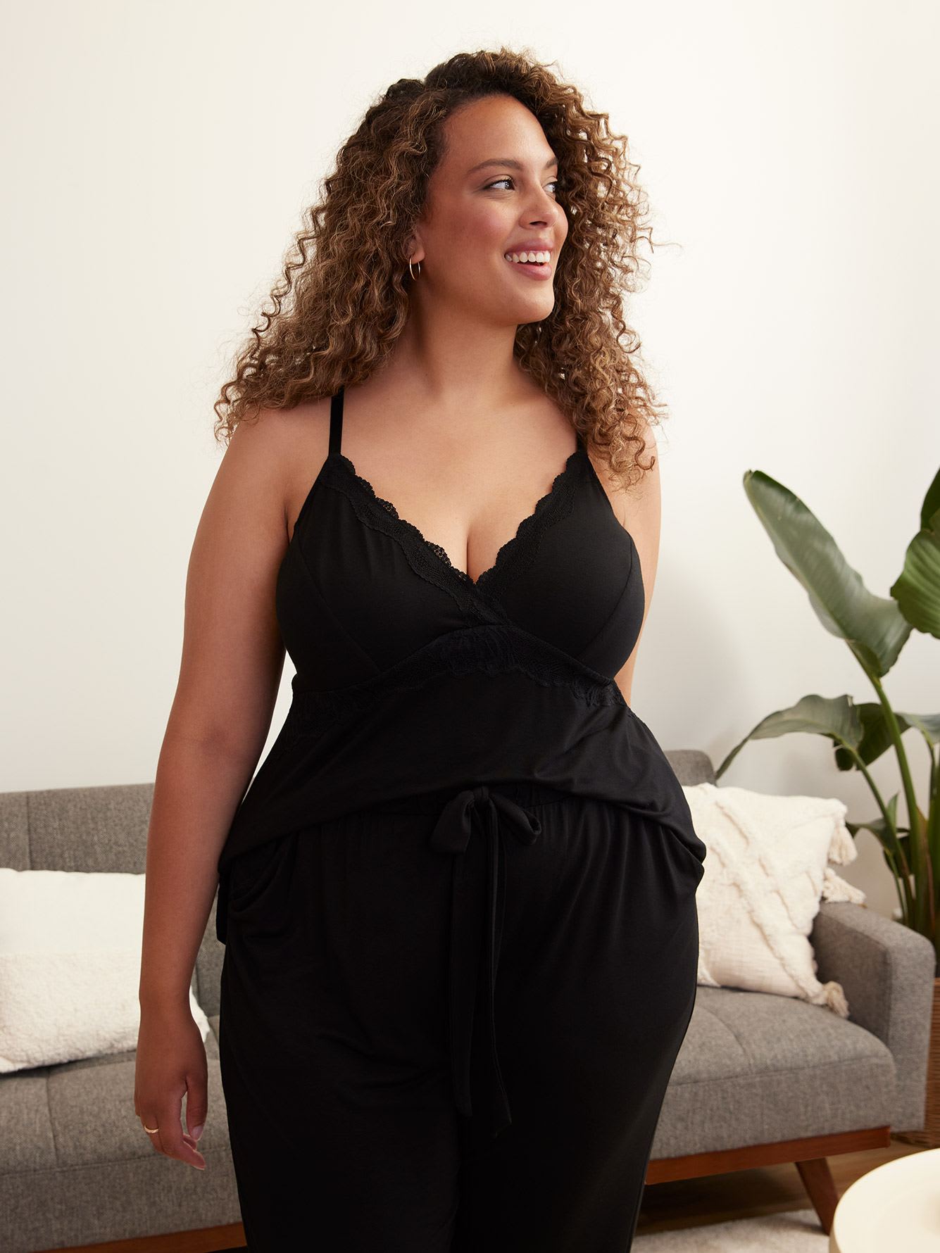 Responsible, Black Babydoll Cami with Lace Trim - ti Voglio