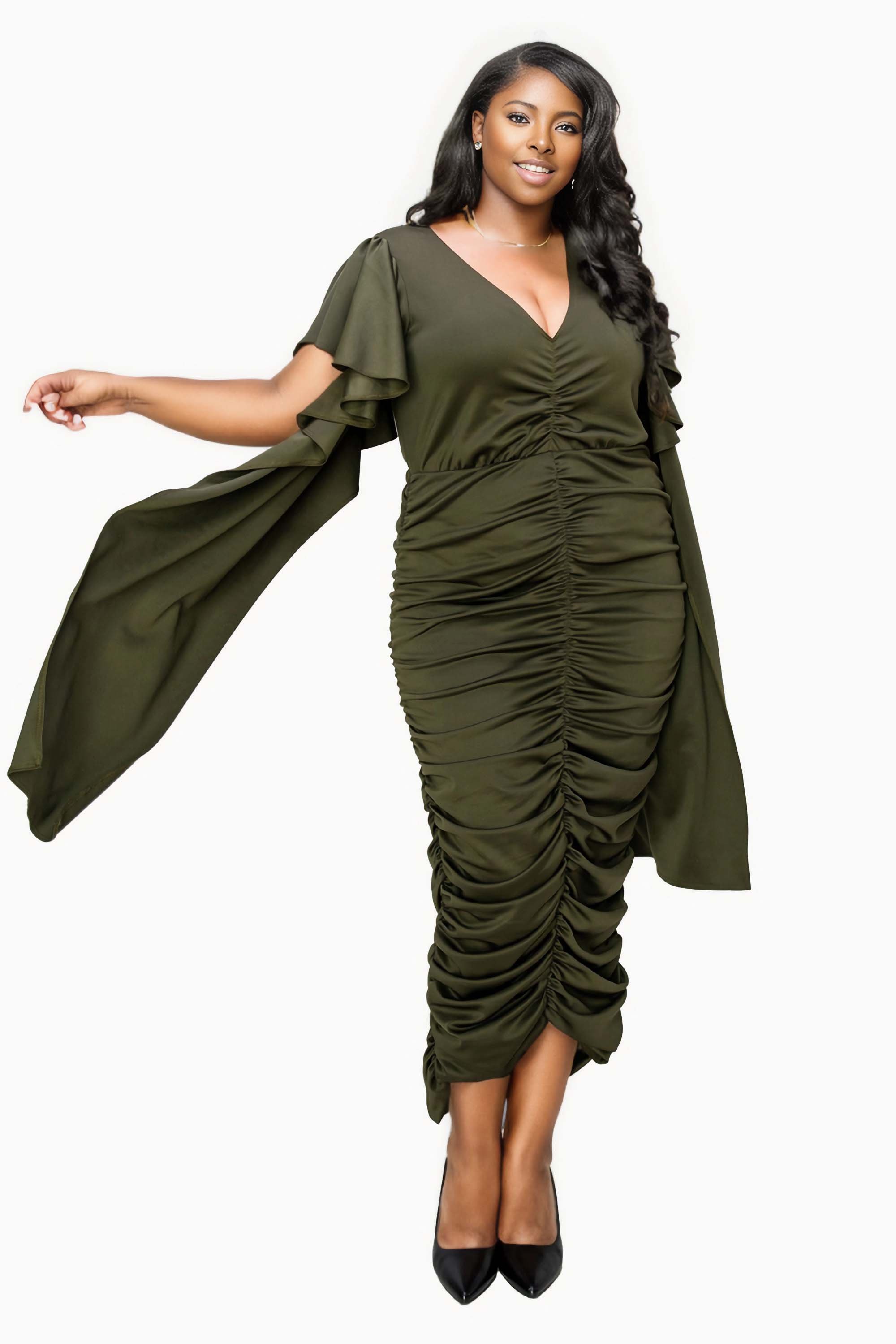 Nadia Ruched V Neck Dress - L I V D