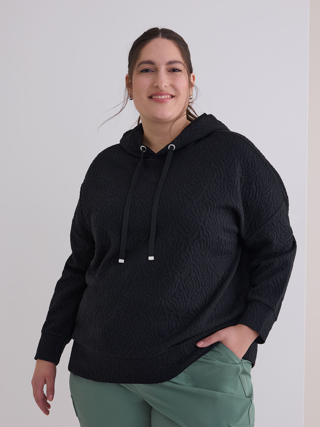 High-Low Textured Hoodie - Active Zone