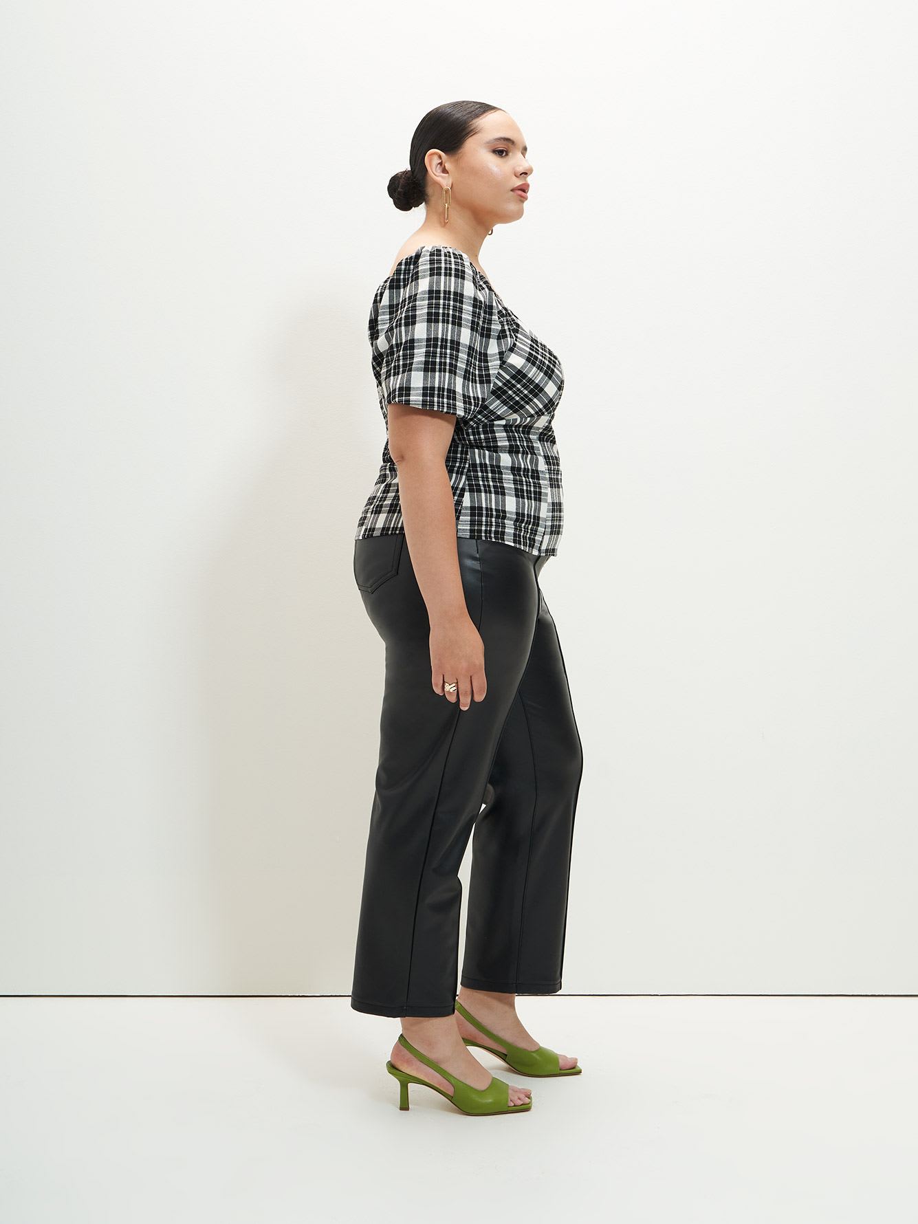 Plaid Blouse with Short Bubble Sleeves - Addition Elle